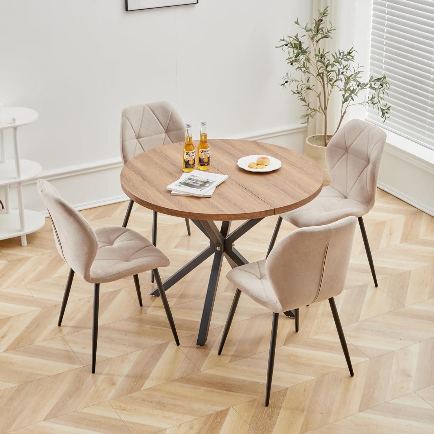 LuxusKollektion Esszimmerstuhl Esszimmerstühle 6er Set gepolstert Metallbeine Beige 6er set – Bild 2 von 5