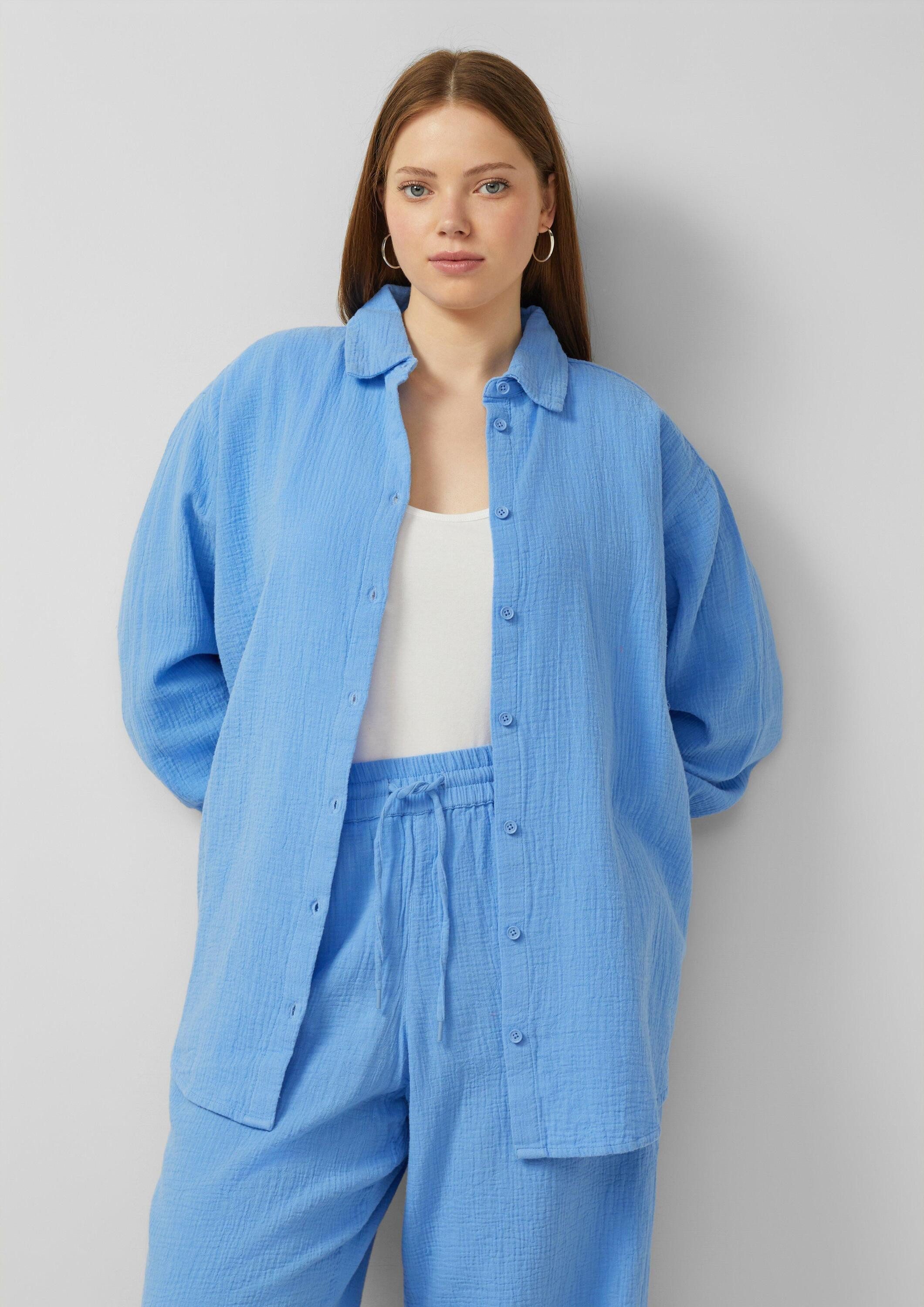QS Langarmbluse Bluse Musselin Bluse mit überschnittener Schuler