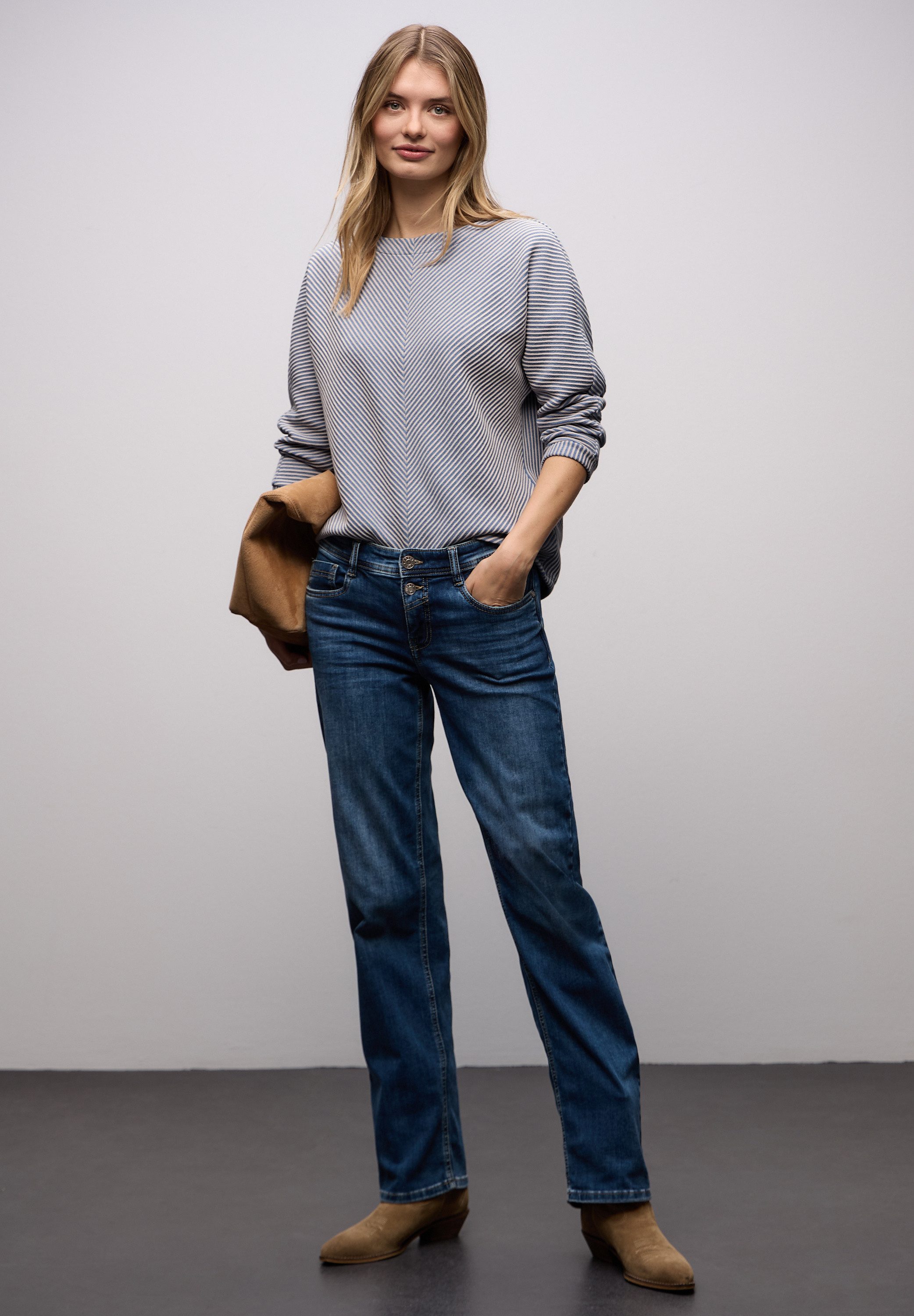 STREET ONE Strickpullover 3/4-Arm mit Two-Tone-Effekt und feinem Strukturmuster