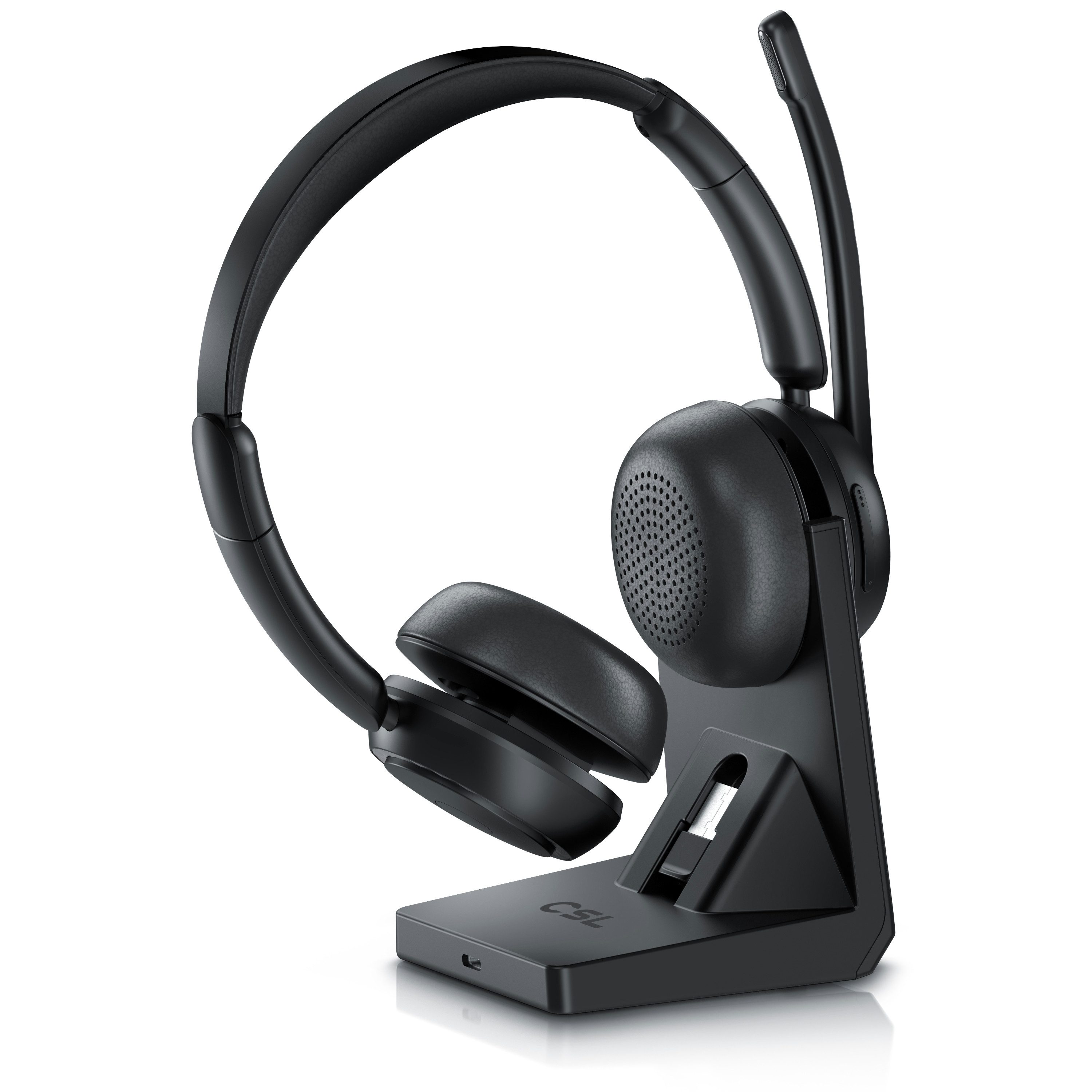CSL Bluetooth 5.2, Headset kabellos mit Ladestation, 40 h Laufzeit Wireless-Headset (Freisprechfunktion, Sprachassistent, A2DP Bluetooth, Bluetooth, 2,4 Ghz, Multifunktionstaste, Dual Connectivity, Multipoint)
