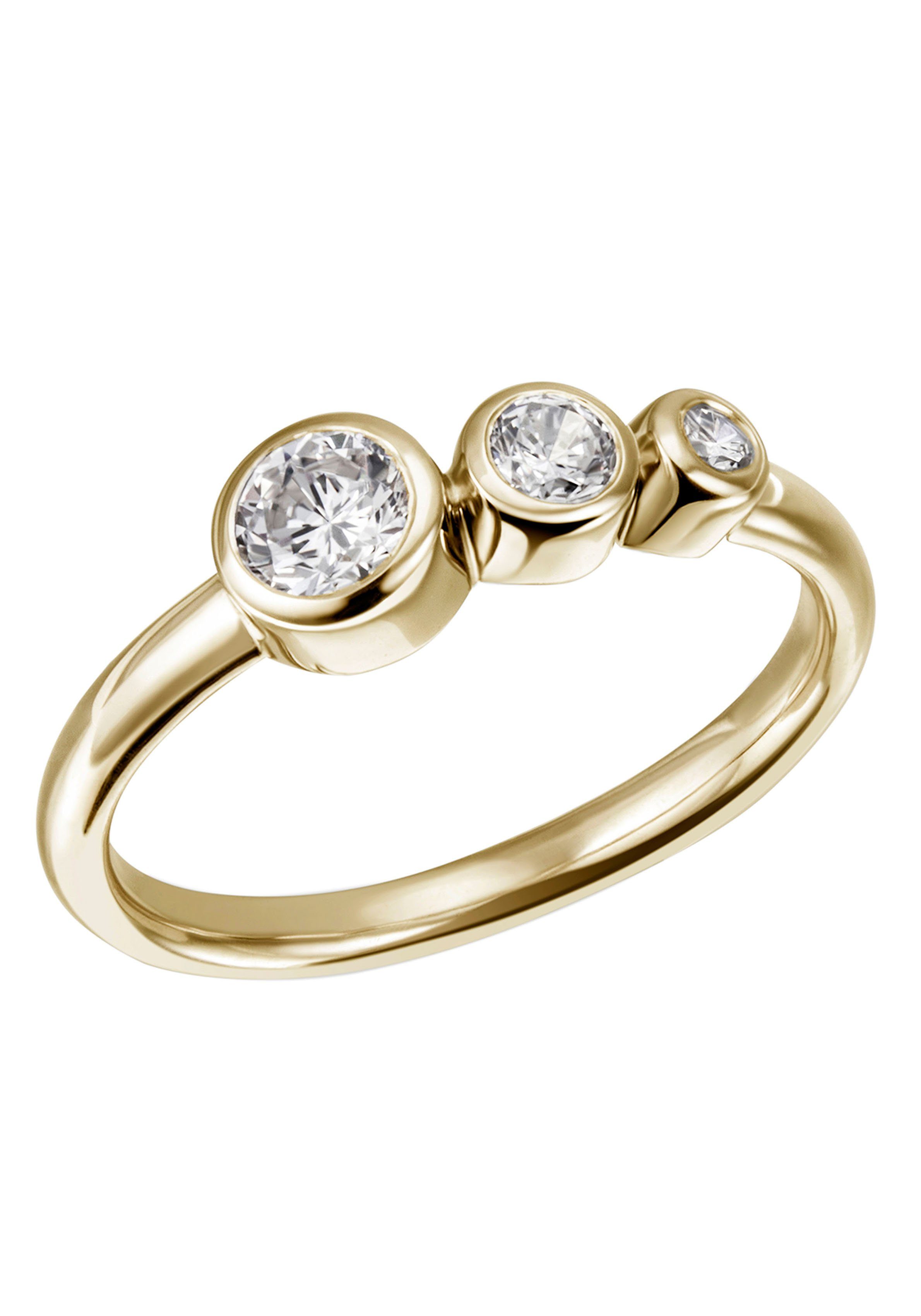 Firetti Fingerring Schmuck Geschenk Silber 925 Silberring Ring glitzernd, zu Kleid, Shirt, Jeans, Sneaker! Anlass Geburtstag Weihnachten gelbgoldfarben-kristallweiß