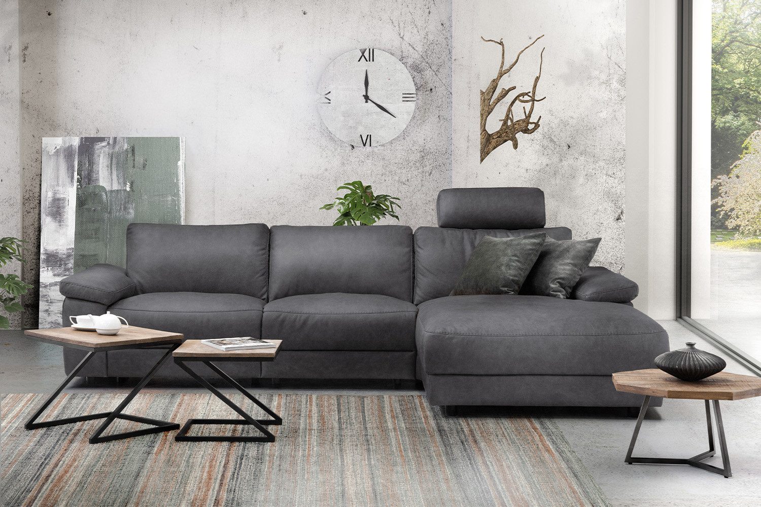 KAWOLA Ecksofa LOLA XL, Couch L-Form rechts oder links, Sitzvorzug motorisch, Stoff oder Leder