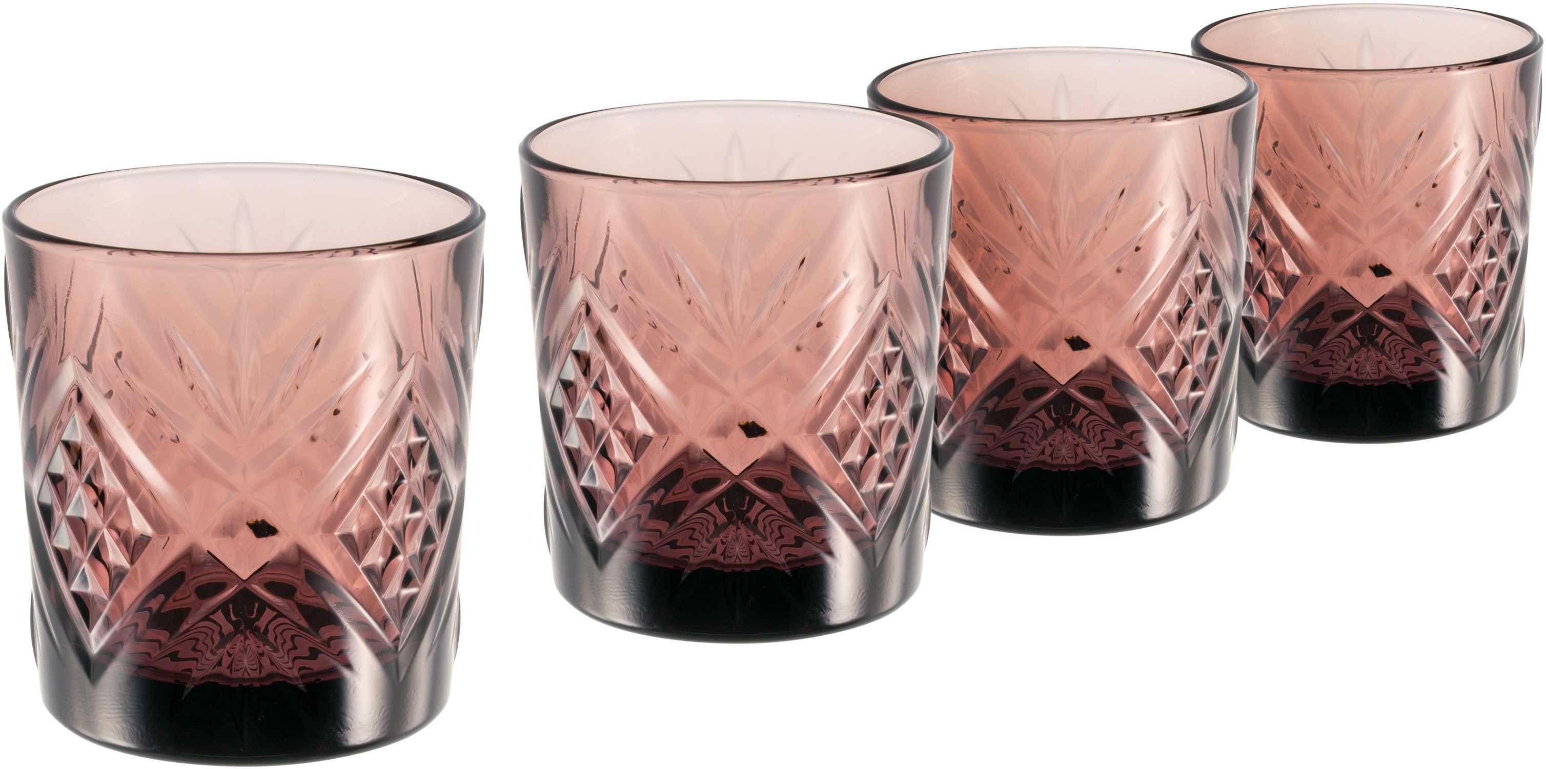 CreaTable Whiskyglas Trinkglas Eugene, Glas, Стекло Set, dekorative Struktur, Trendfarbe violett, 300 ml, 4-teilig