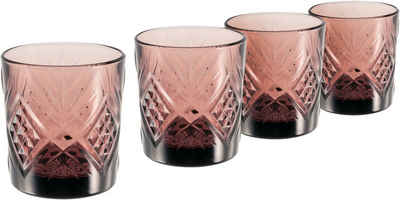 CreaTable Whiskyglas Trinkglas Eugene, Glas, Gläser Set, dekorative Struktur, Trendfarbe violett, 300 ml, 4-teilig
