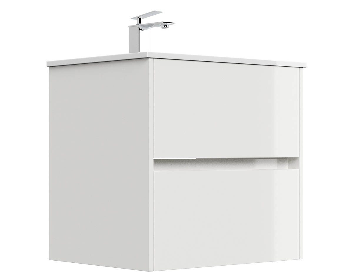 Posseik Waschtisch-Set Badmöbel Waschtisch LIMES 60cm, inkl. Waschbecken, weiß hochglanz, (Badmöbel Set, 1-St., Waschtisch Set)