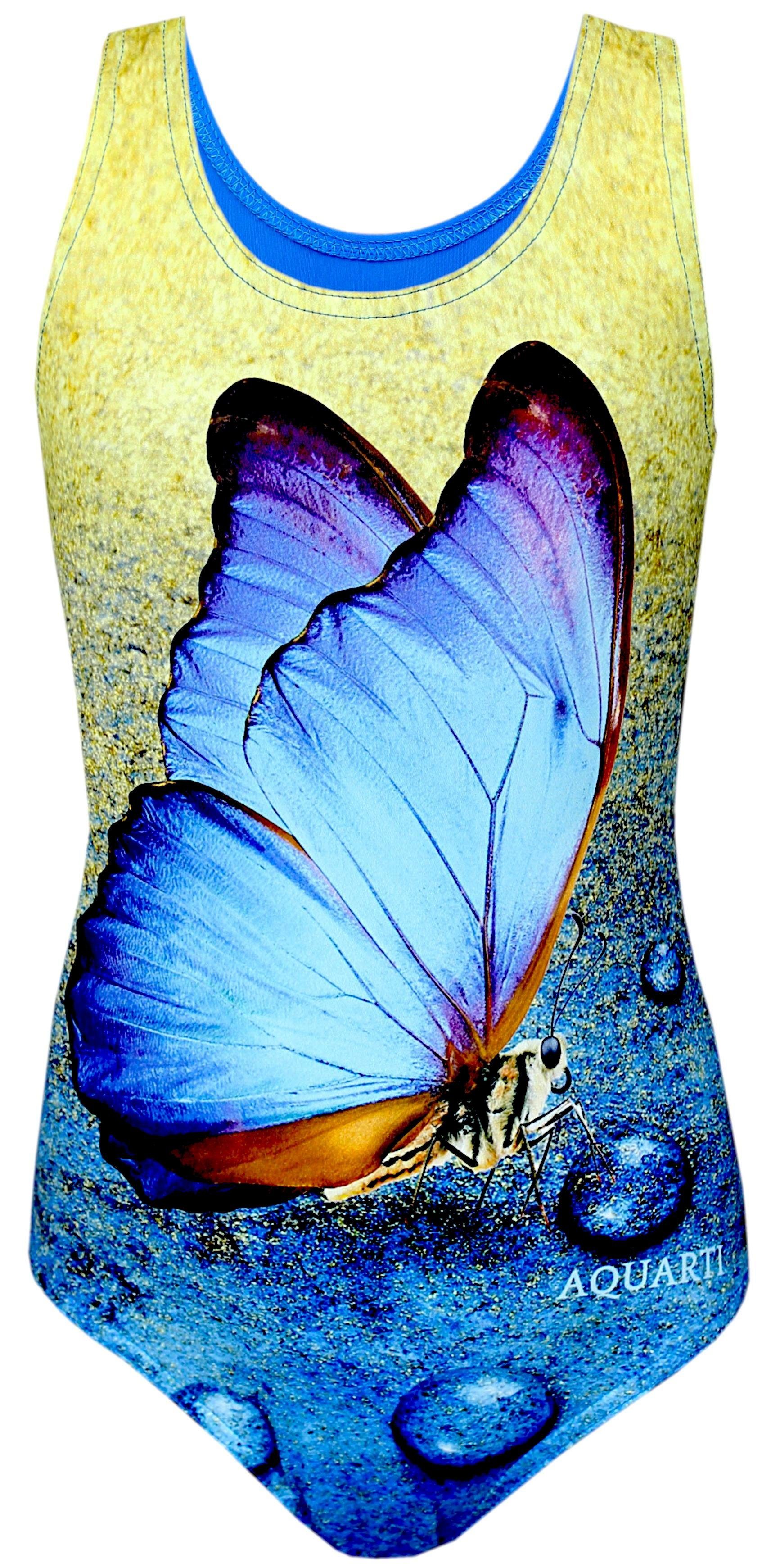 mit Mädchen Aquarti Print Gelb Badeanzug Blau Schmetterling Badeanzug Aquarti Ringerrücken /