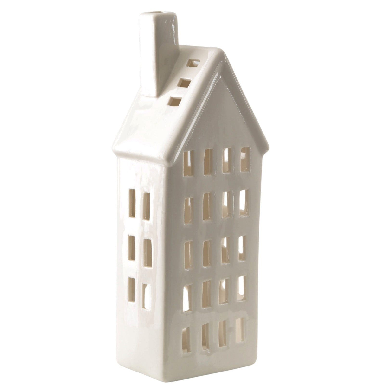 Logbuch-Verlag Dekofigur Windlicht Haus aus Porzellan, weiß glasiert, 26 cm hoch – stilvolle