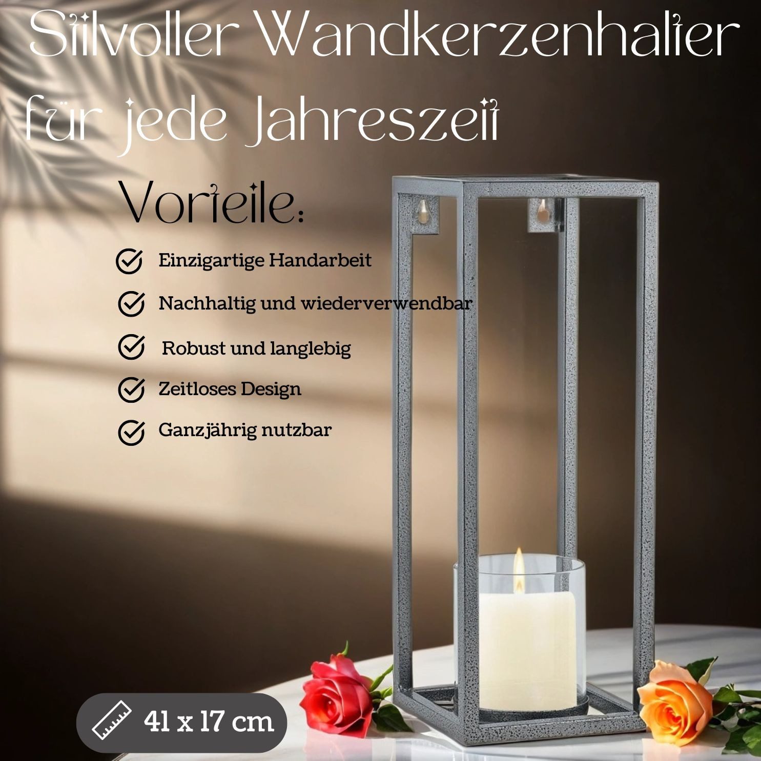 Marrakesch Orient & Mediterran Interior Wandkerzenhalter Moderner Wandkerzenhalter Armon modern aus Metall in Schwarz 41 cm (1 St)