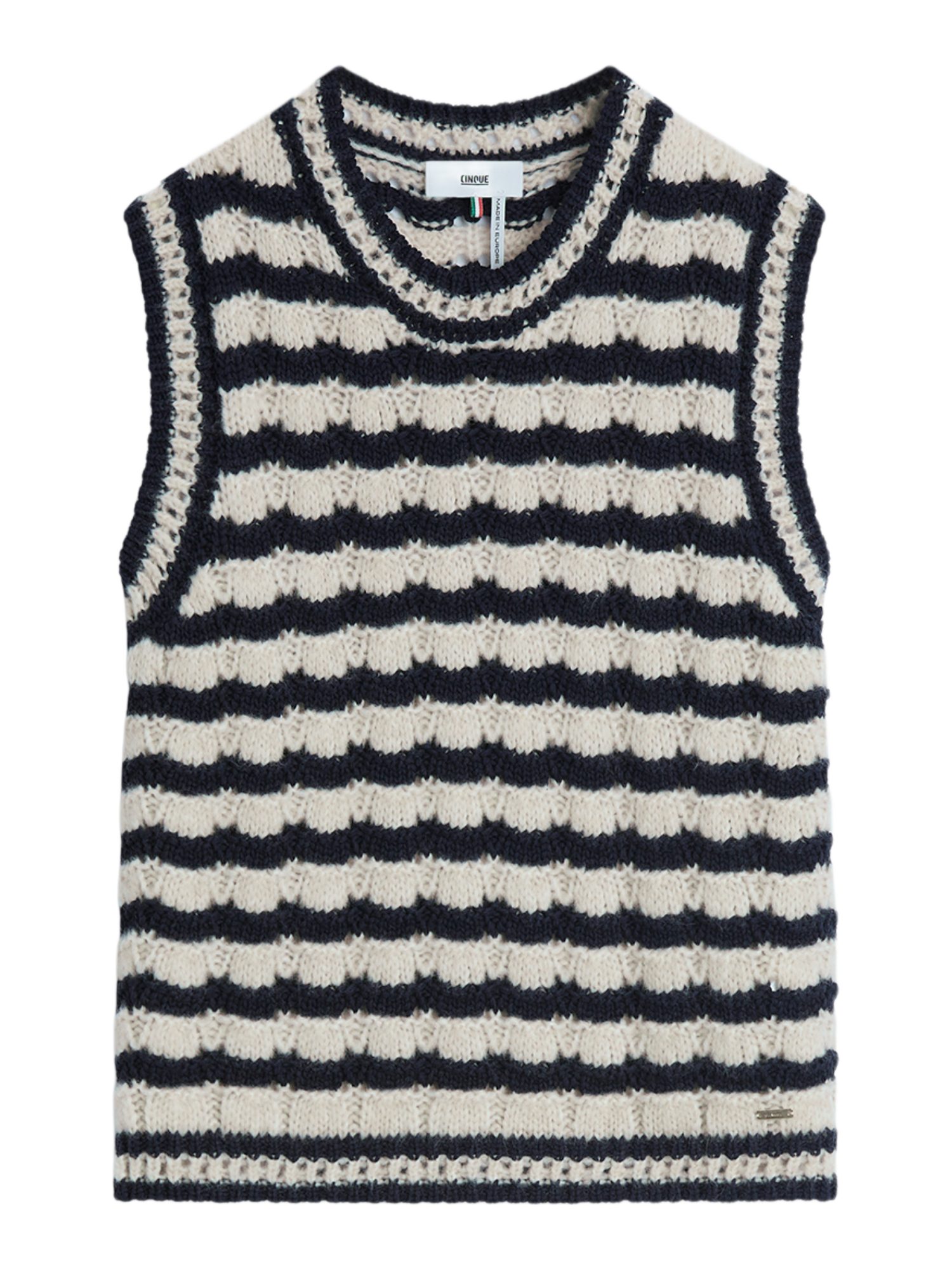 Cinque Strickpullover blau,Casual,Wolle,Gestreift,Rundhals,Ärmellos,Regular Fit