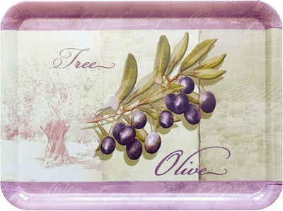 Lashuma Tablett Olivenbaum, Kunststoff, (1-tlg), Großes Esstablett für Tisch 50x37 cm grün lila