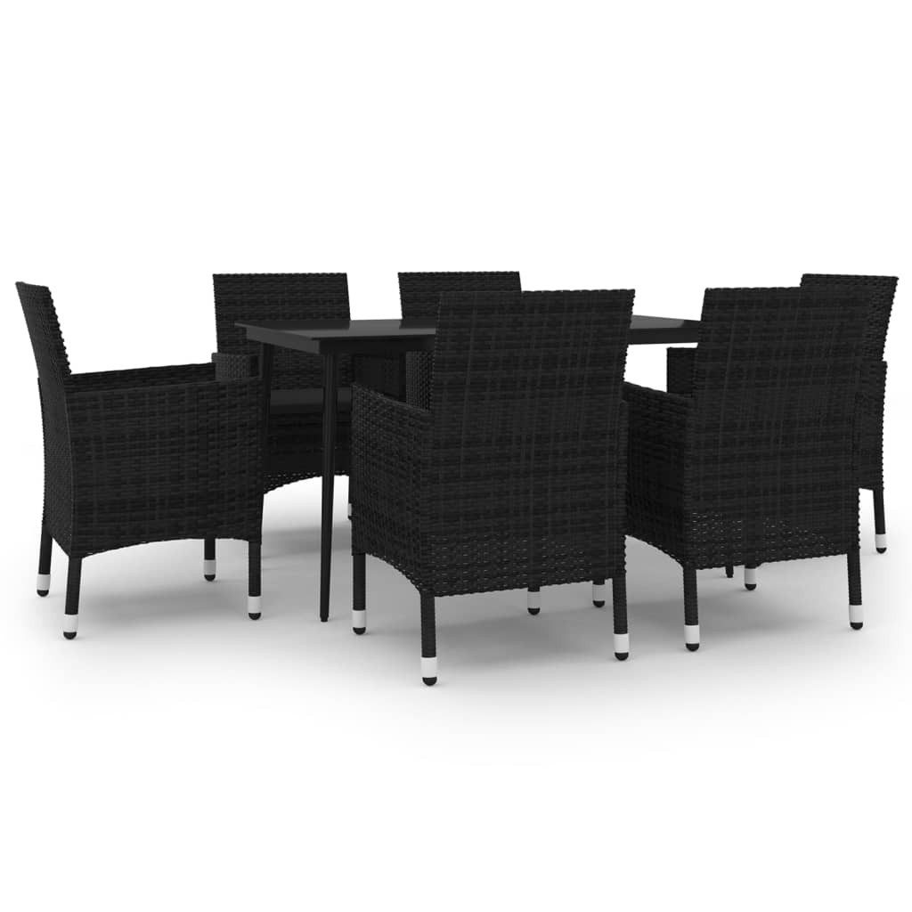 Garten-Essgruppe 7-tlg. Garten-Essgruppe mit Auflagen Poly Rattan und Glas