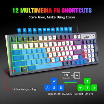 ZIYOU LANG Kabelgebundene RGB-Gaming-Farbblock-Tastenkappen ergonomisches Tastatur (mit Multi-Regenbogen-8 Chroma-LED-Hintergrundbeleuchtung)