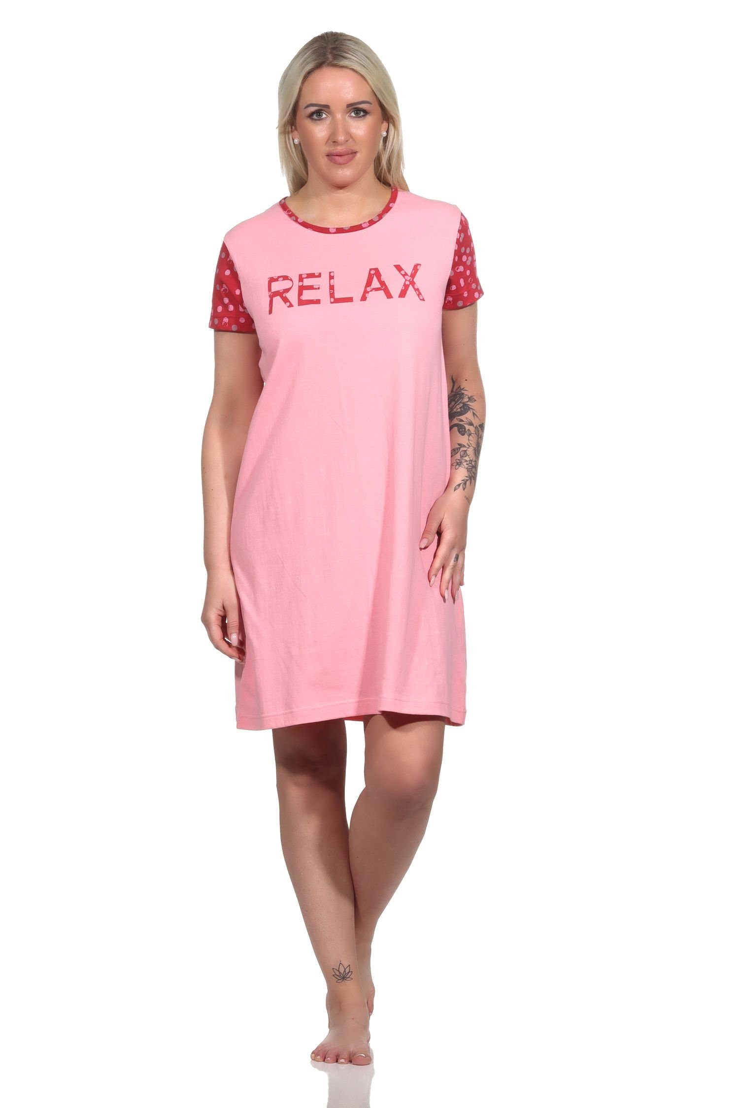 RELAX by Normann Nachthemd Kurzarm Damen Nachthemd im Casual Look - 122 10 757 rosa