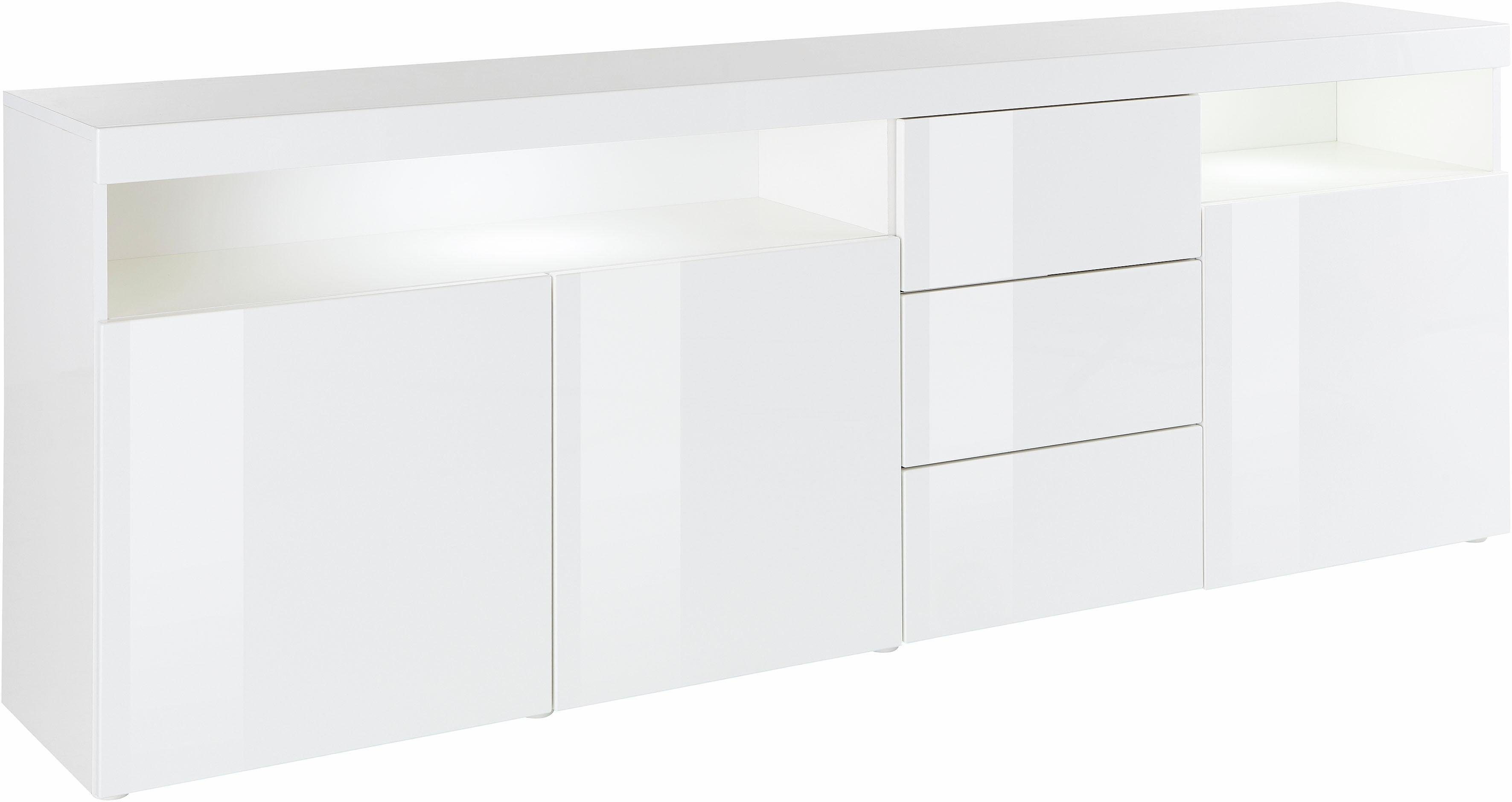 borchardt Möbel Sideboard Kapstadt, Breite weiß Hochglanz/weiß Hochglanz 200 cm mit 3 Schubkästen