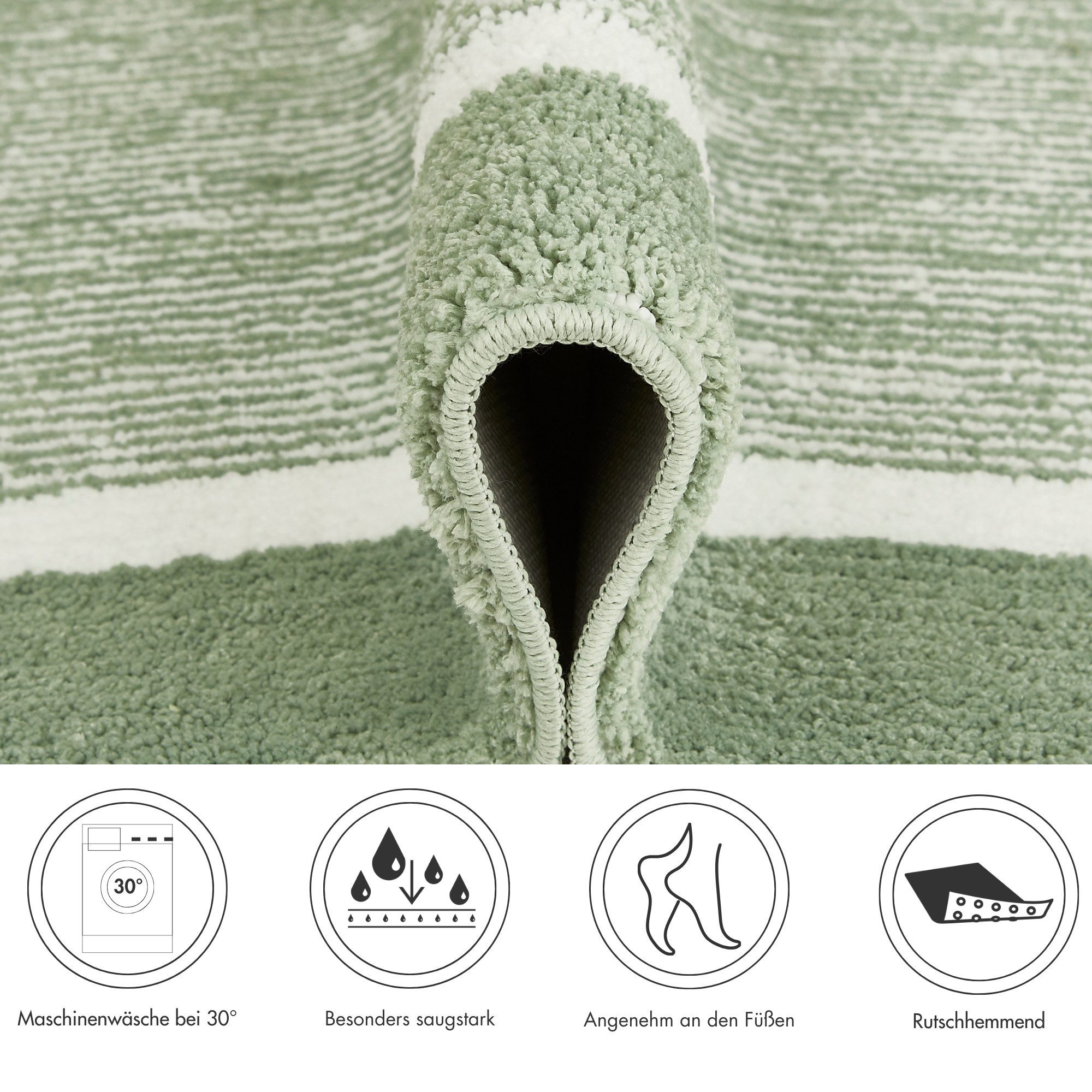 Andiamo Badematte Maui, Höhe 15 mm, rutschhemmend beschichtet, fußbodenheizungsgeeignet, Polyester, rechteckig, gestreift, mit Bordüre, auch als 2er Set erhältlich