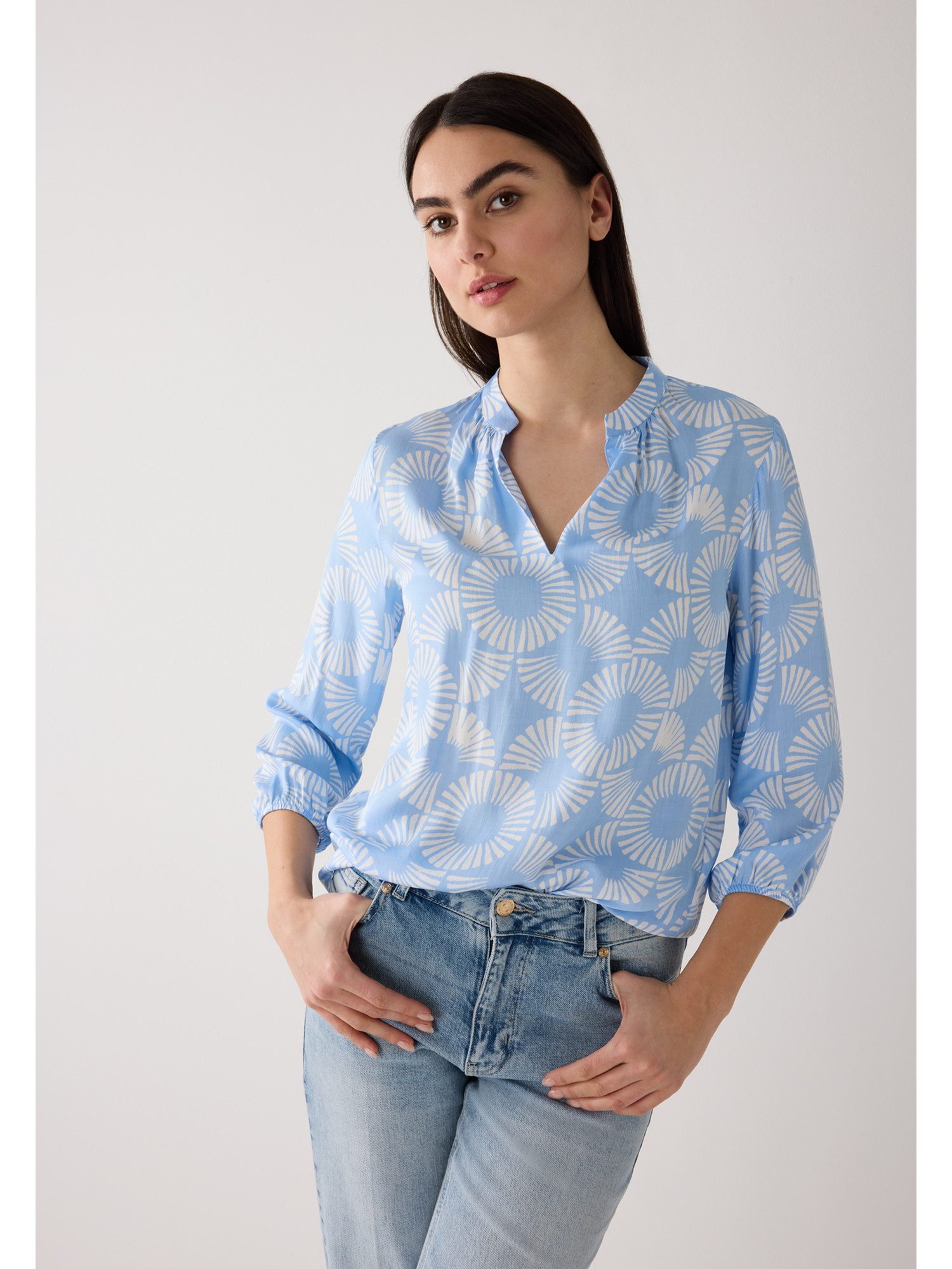 MORE&MORE Klassische Bluse Viskosebluse mit Print