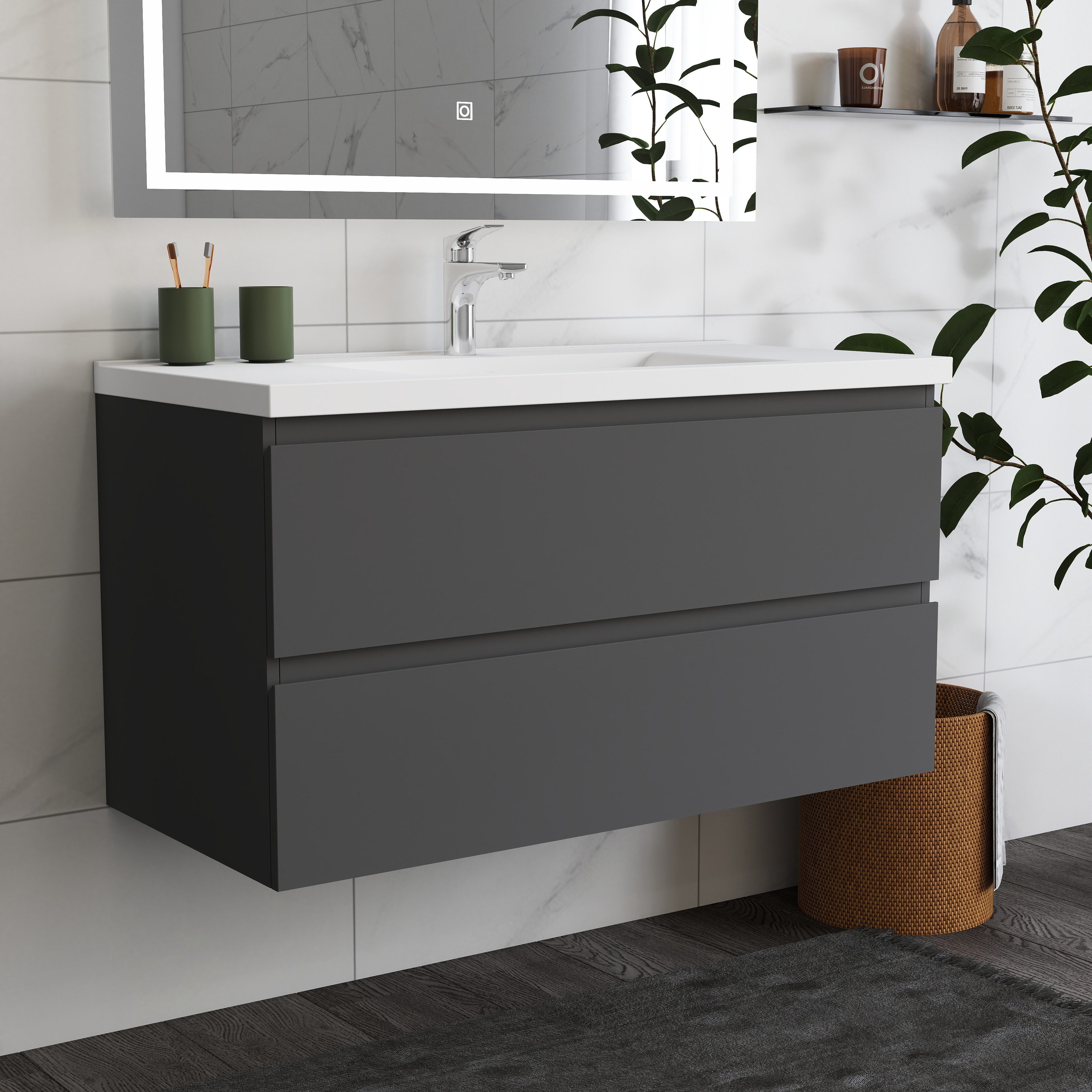 duschspa Waschtisch Waschbecken mit Unterschrank Badschrank Waschplatz Badmöbel Set, Matt, 50-120cm