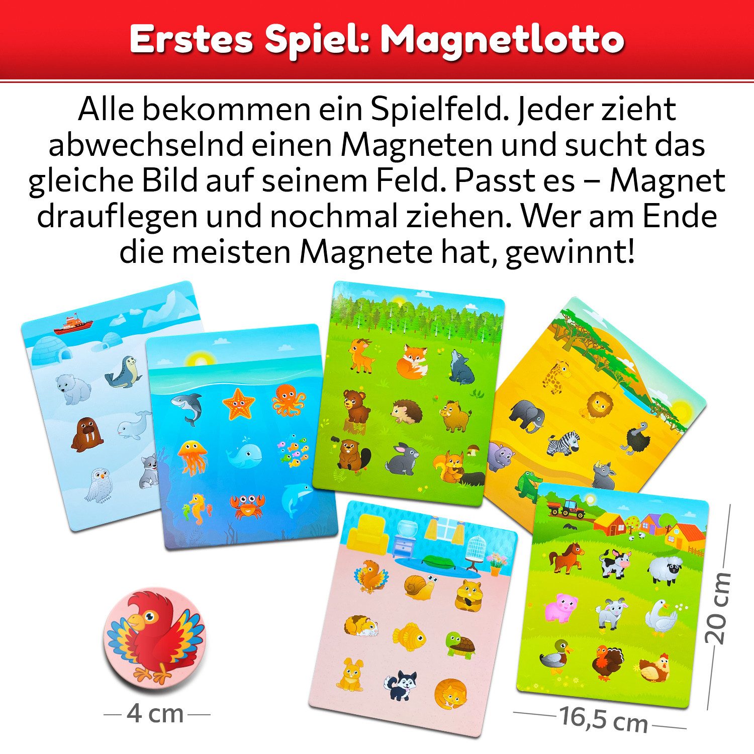 MAGNIKON Spiel Bingo für Kinder 2 Spiele in Einem, Kinderspiel, Doppelseitige Spieltafel