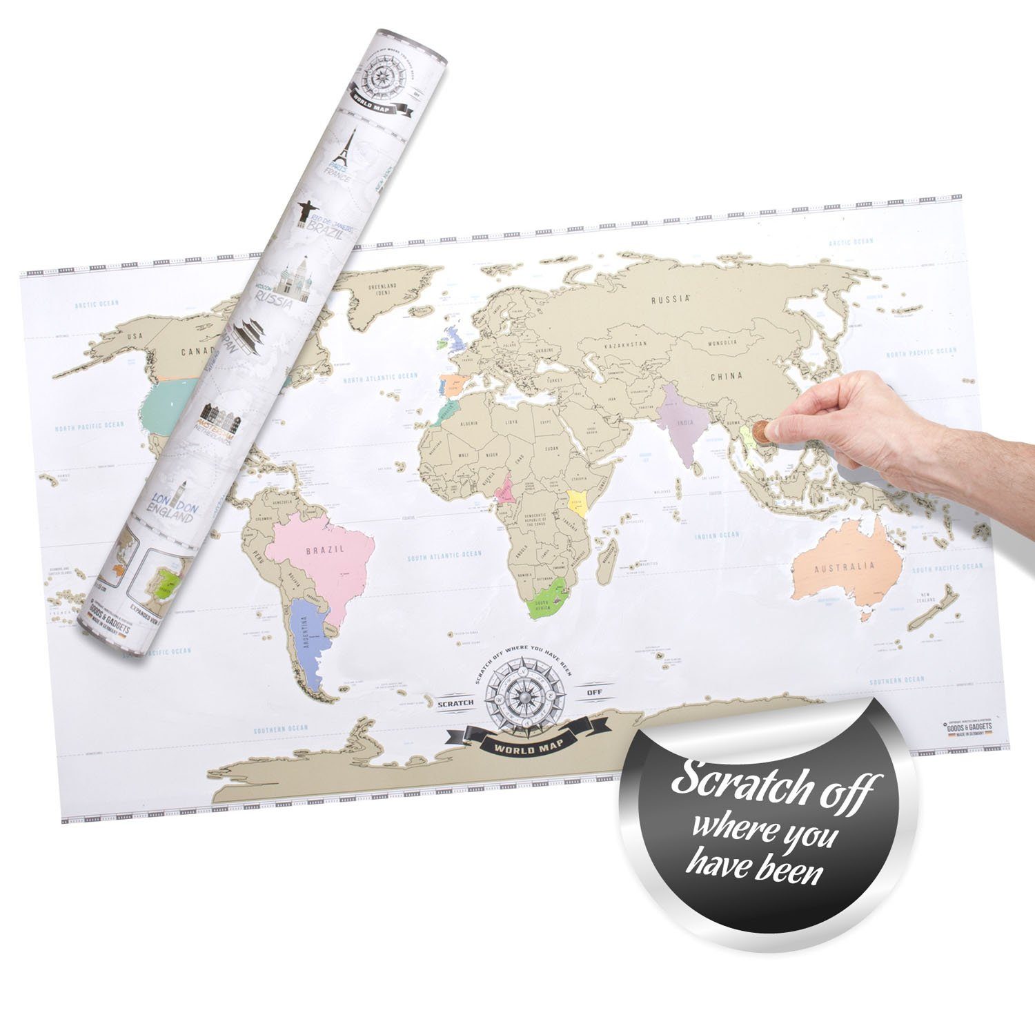 Goods+Gadgets Poster Scrape Off World Map Rubbelweltkarte, XXL Weltkarte - günstig online kaufen