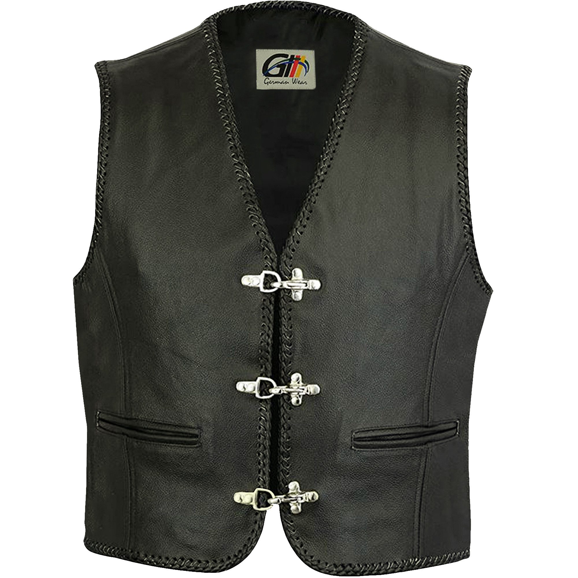 German Wear Motorradweste GW687 Black Motorrad Lederweste Biker Motorradwes günstig online kaufen