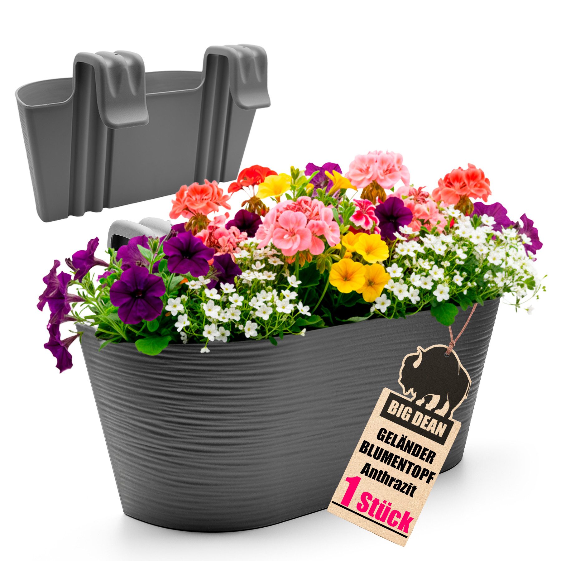 Blumenkasten Blumenkasten Balkongeländer 43cm Blumenkästen mit Wasserspeicher