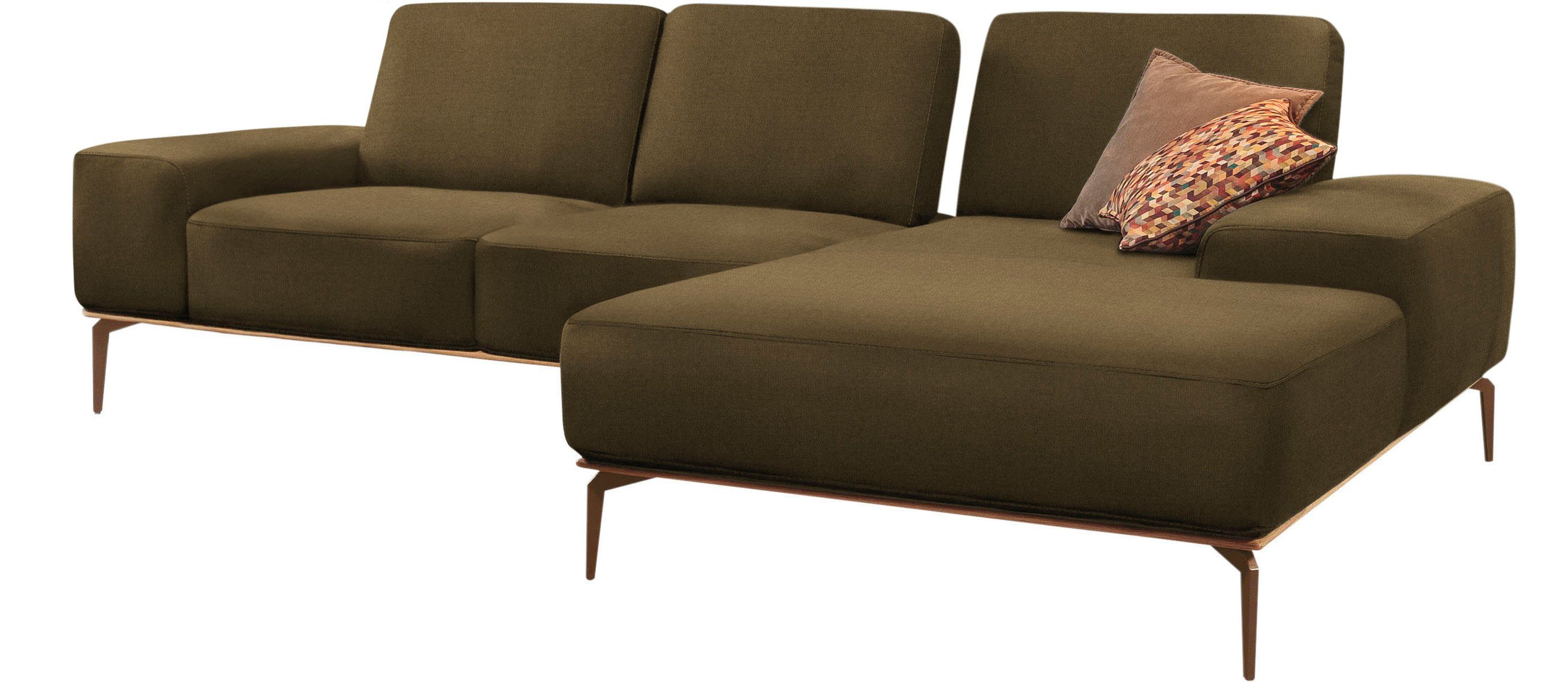 W.SCHILLIG Ecksofa run, Designsofa mit tollem Sitzkomfort, bequem, L-Form, mit Holzsockel, Füße in Bronze pulverbeschichtet, Breite 279 cm