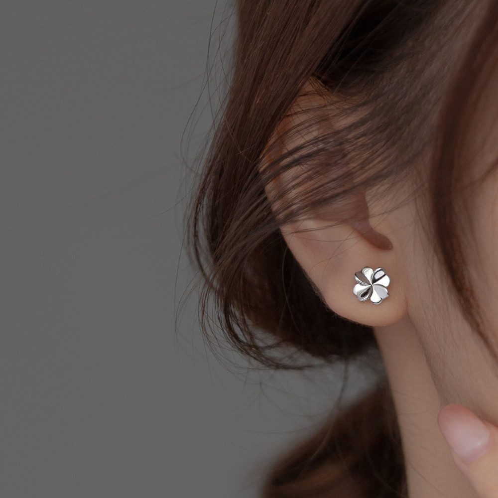 Taffstyle Paar Ohrstecker Kleeblatt 925 Sterling Silber Damen Ohrringe mit Kristallen für Damen (Stylische Damen Ohrringe im Kleeblatt Design mit funkelnden Kri – Bild 5 von 5