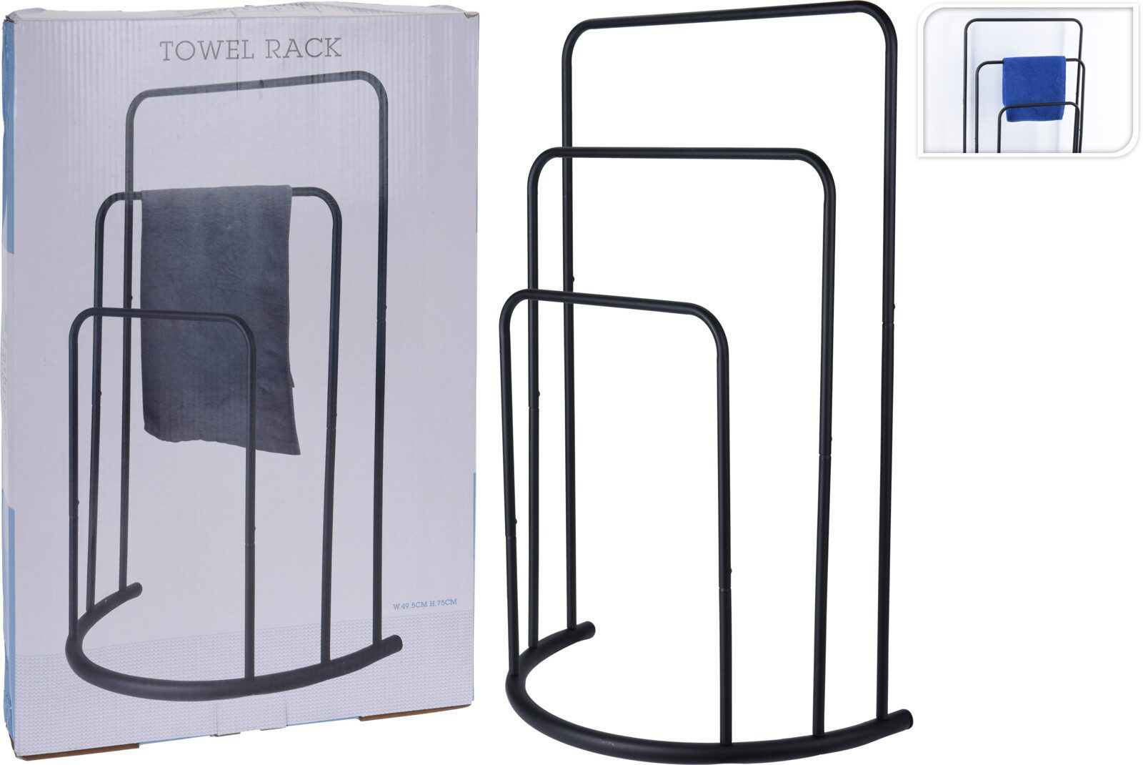 Koopman Handtuchleiter Badregal 75 cm Metall Schwarz 3 Stangen, Metall, 3 Halterungen, 75x49x23cm, Standsicher, Platzsparend