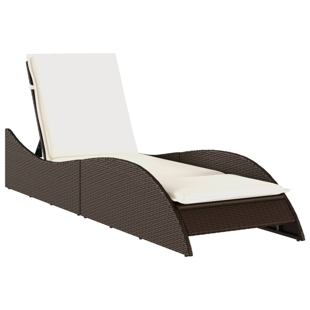 vidaXL Gartenliege Sonnenliege mit Auflage Braun 60x205x73 cm Poly Rattan, 1 St.