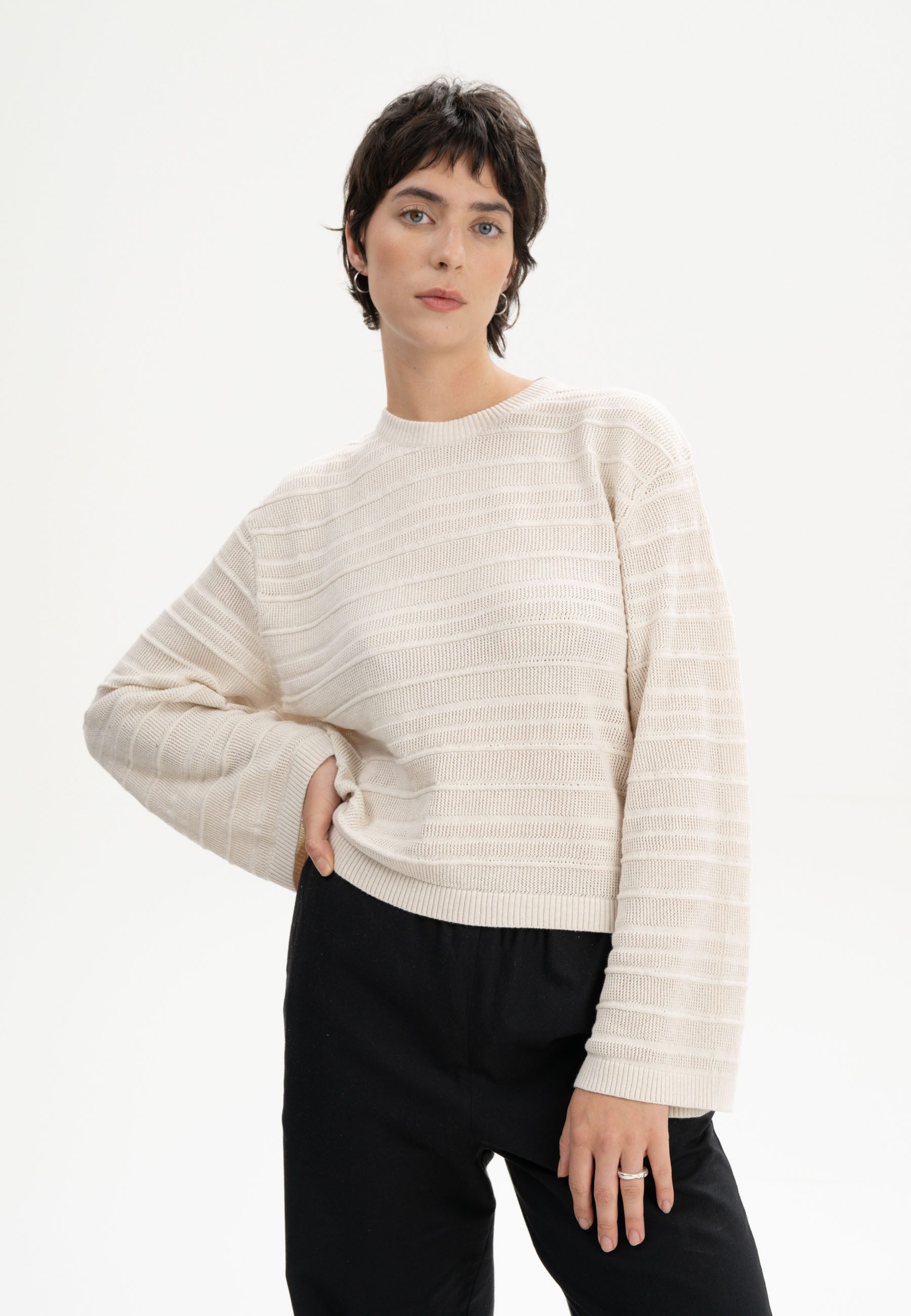 MELA Strickpullover Strukturierter Strickpullover JALIDI Weite günstig online kaufen