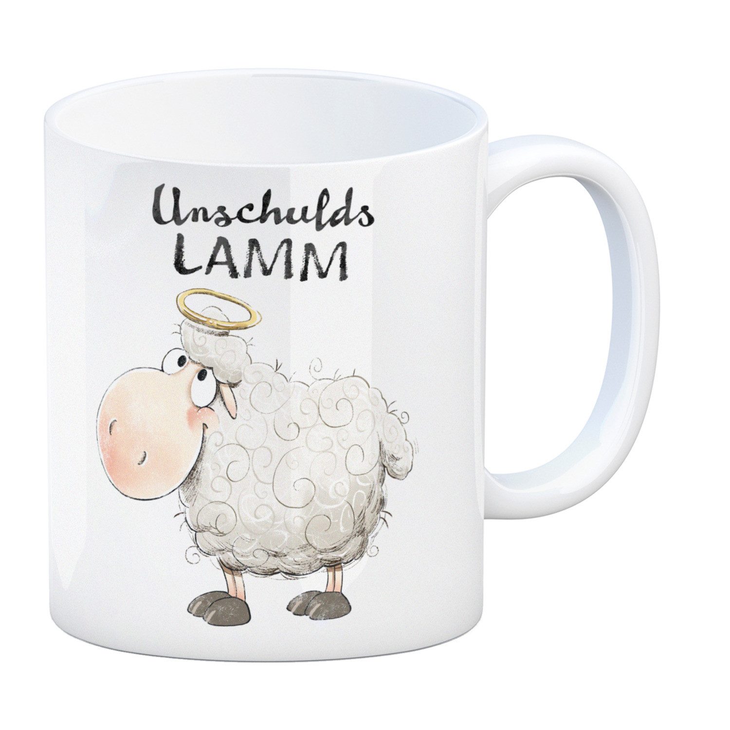 Tasse Schaf Kaffeebecher mit Spruch Unschuldslamm