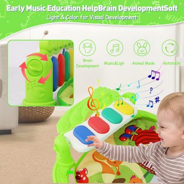 Krabbeldecke Spielmatte mit Spielbogen Baby Lernmatte Spieldecke Erlebnisdecke, Cbei, mit Klavier, Licht, Musik, Spiegel Lernspielzeug Waschbar