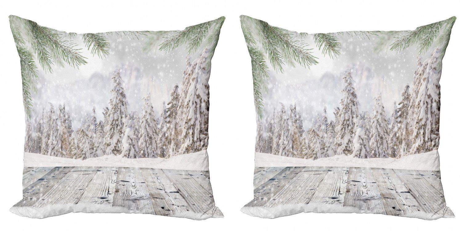 Kissenbezüge Modern Accent Doppelseitiger Digitaldruck, Abakuhaus (2 Stück), Winter Hölzerne Oberfläche Bild