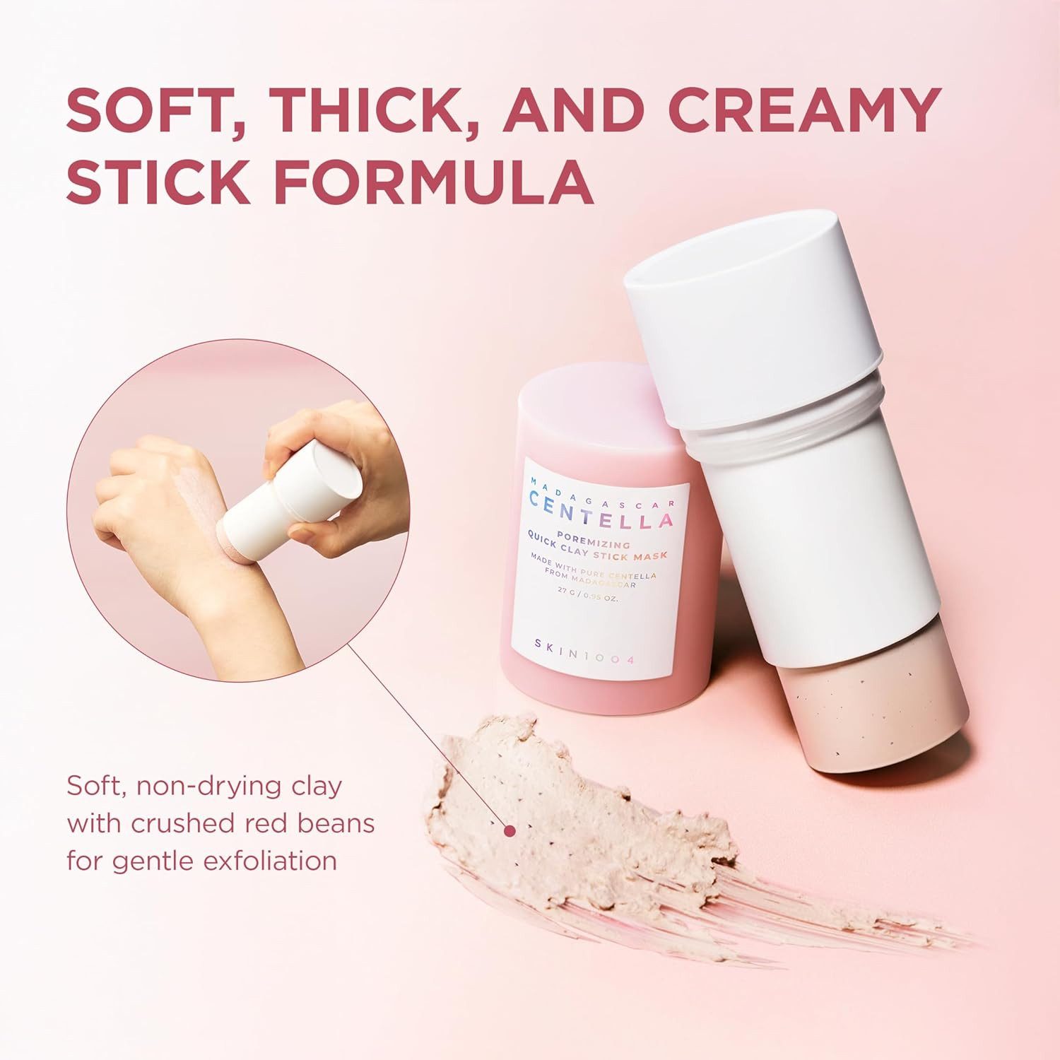 SKIN1004 Gesichtsmaske Madagascar Centella Poremizing Quick Clay Stick 27 g Tonerde-Maske im Stick-Format mit Centella Asiatica und, Aloe Vera für Gesicht und T-Zone