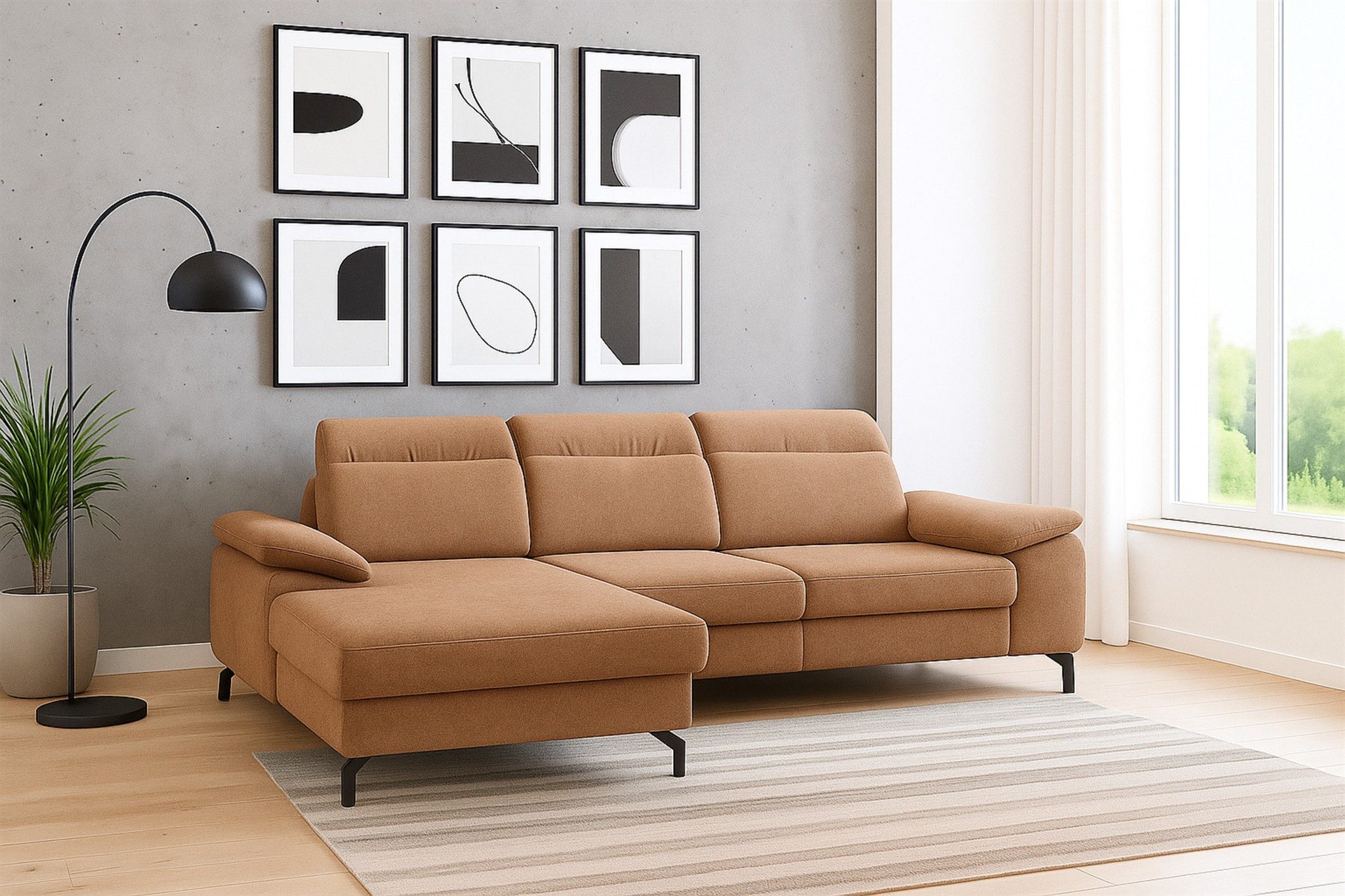 Fun Möbel Ecksofa Schlafsofa FUN DONIS mit Ottomane in Stoff Alfa, inkl. Bettkasten, Sofarücken echt bezogen