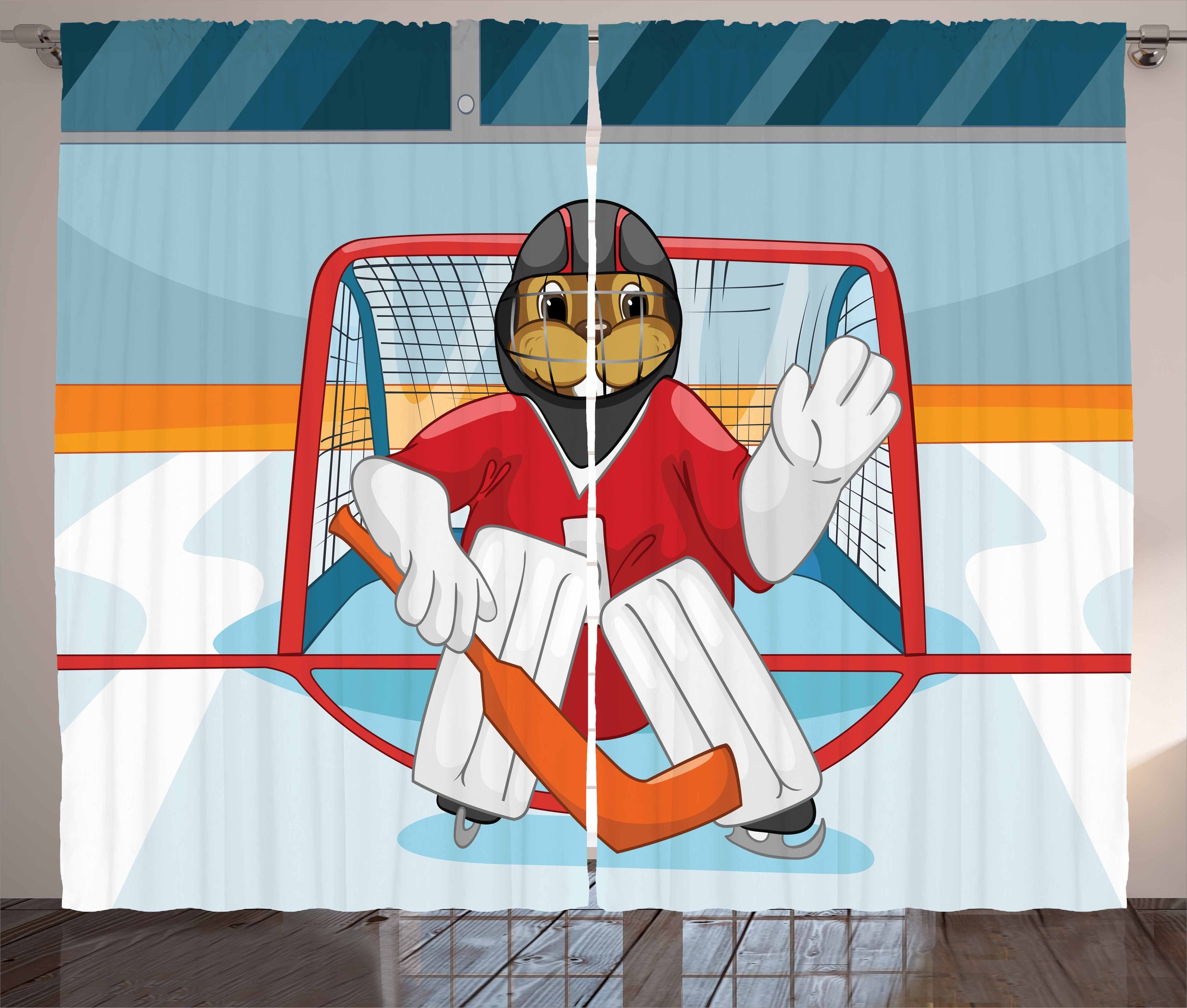 Gardine Schlafzimmer Kräuselband Vorhang mit Schlaufen und Haken, Abakuhaus, Eishockey Cartoon Beaver Goalie