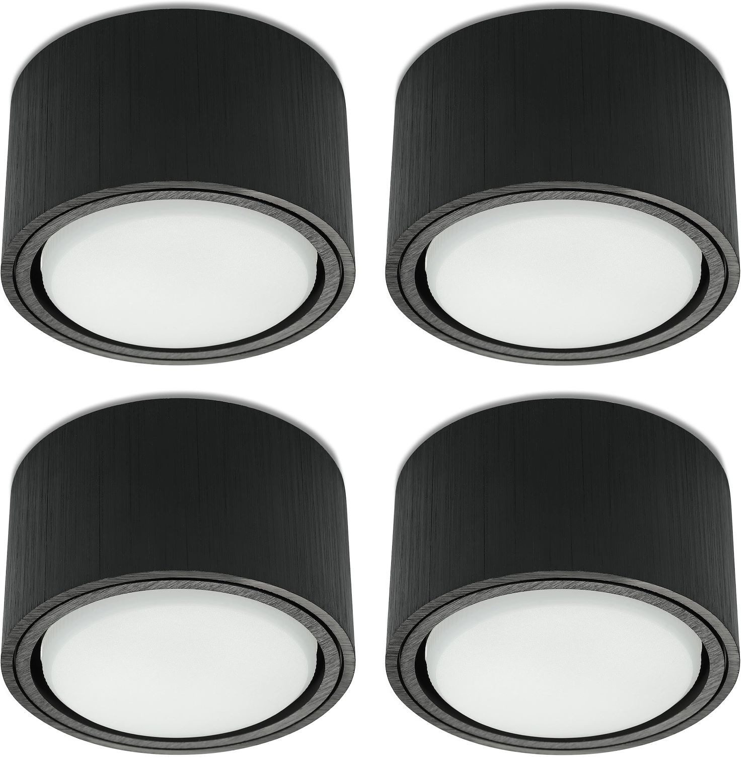 Sweet LED LED Aufbaustrahler 4er Set flach GX53 Spot 8,2W 750lm Deckenleuchte schwarz, LED wechselbar, Neutralweiß, LED Deckenlampe, Deckenspot, Deckenstrahler, Strahler