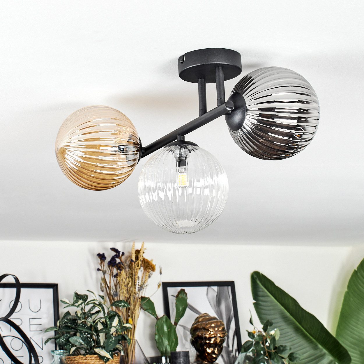 hofstein Deckenleuchte Deckenlampe aus Metall/Riffelglas in günstig online kaufen