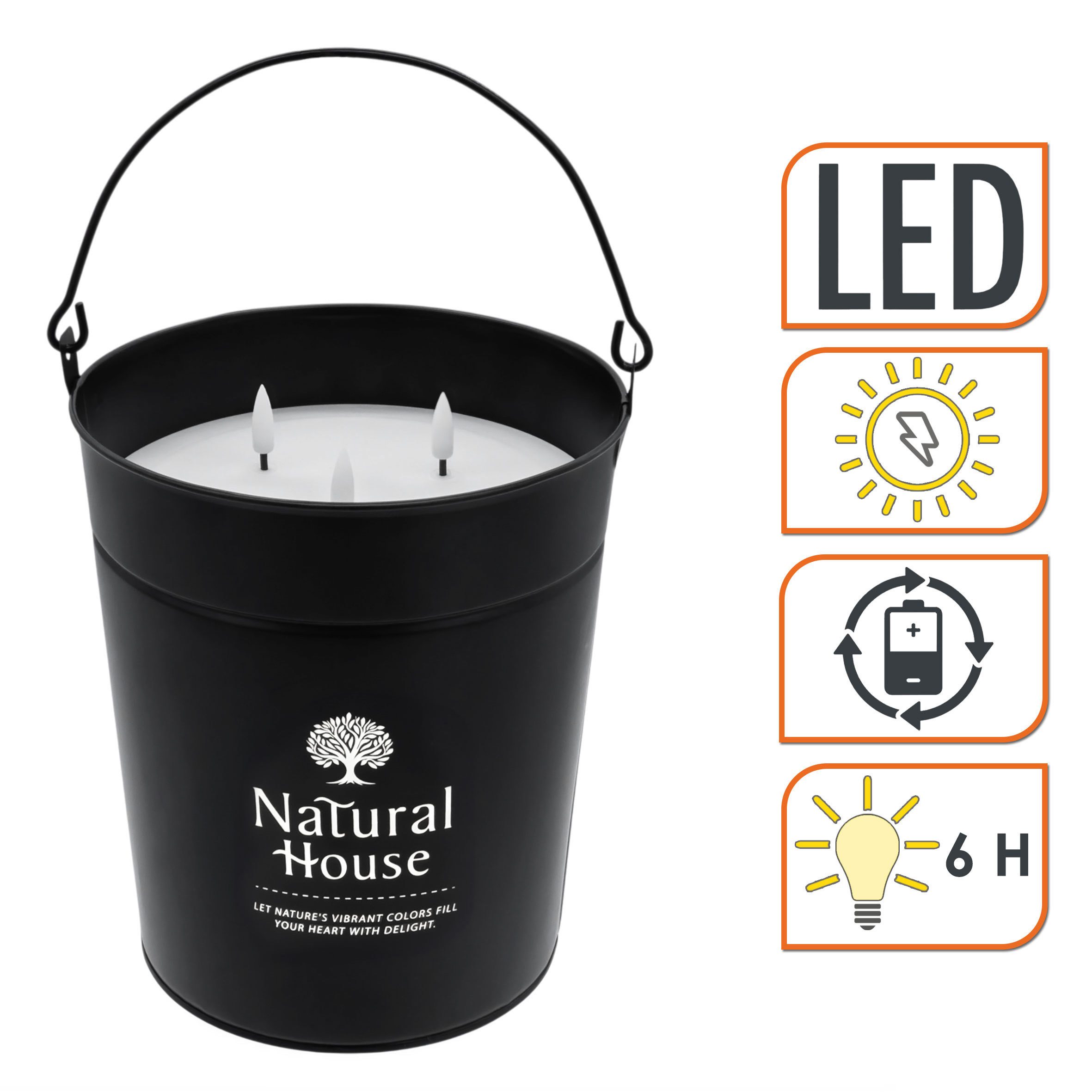 Spetebo LED-Kerze Solar LED Outdoor Kerze im Metall Eimer - 20 x 17,5 cm (Anzahl, 1-tlg., Stück), Automatisches Einschalten