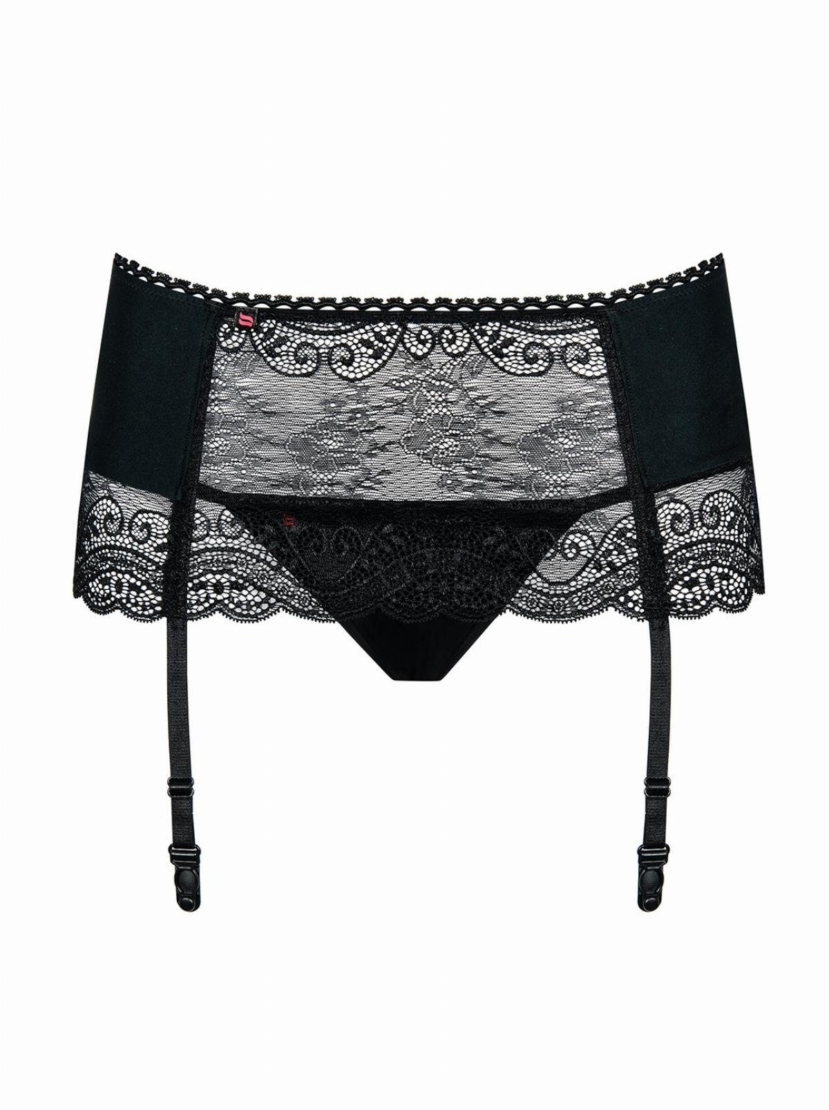 Obsessive Strumpfhalter Miamor Strapsgürtel mit Tanga Spitze - Schwarz, transparent