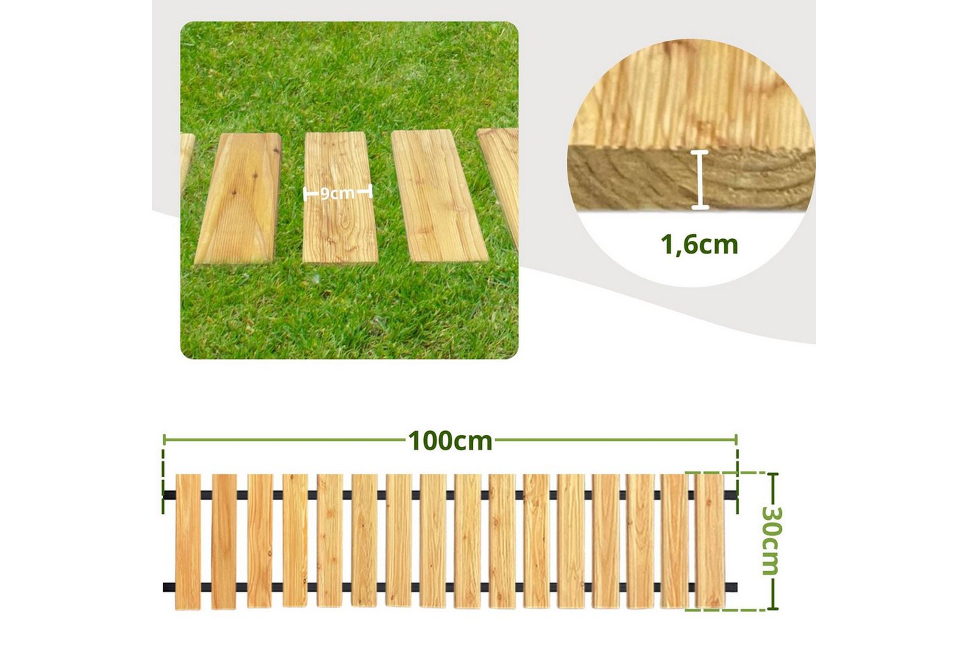 Thumbnail - Floranica Gartensteg Gartenweg aus Holz Gartentritte Holzweg aus Lärche, 30x100 cm, Natur, 1-St., Rollweg Ausrollbarer G...