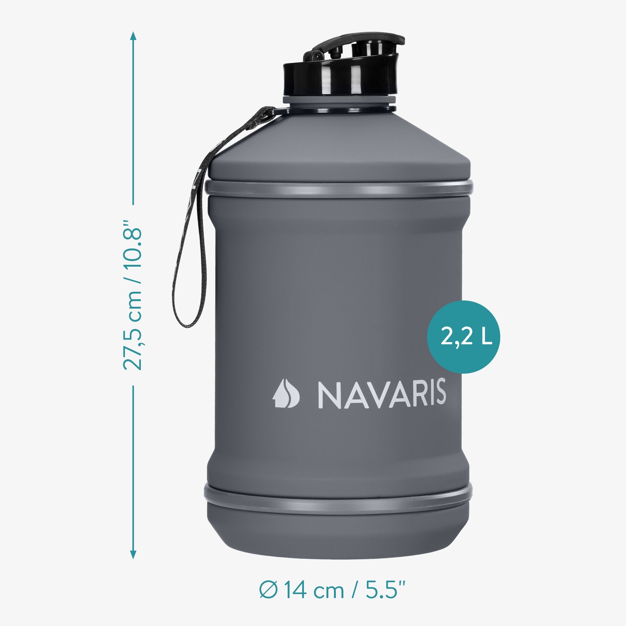 - Navaris XXL Bottle Trinkflasche Flasche Fitness Gym 2,2L Trinkflasche Grau