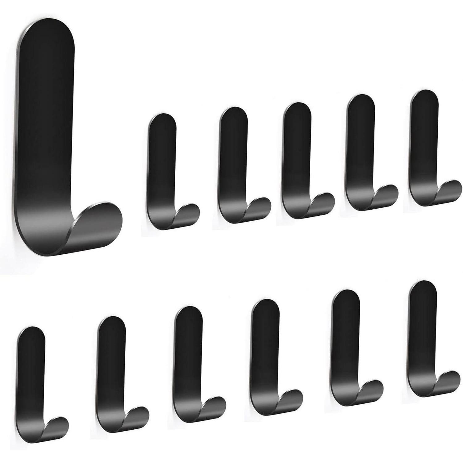 LuxusKollektion Klebehaken Klebehaken Set 12 Stk Schwarz Matt Edelstahl