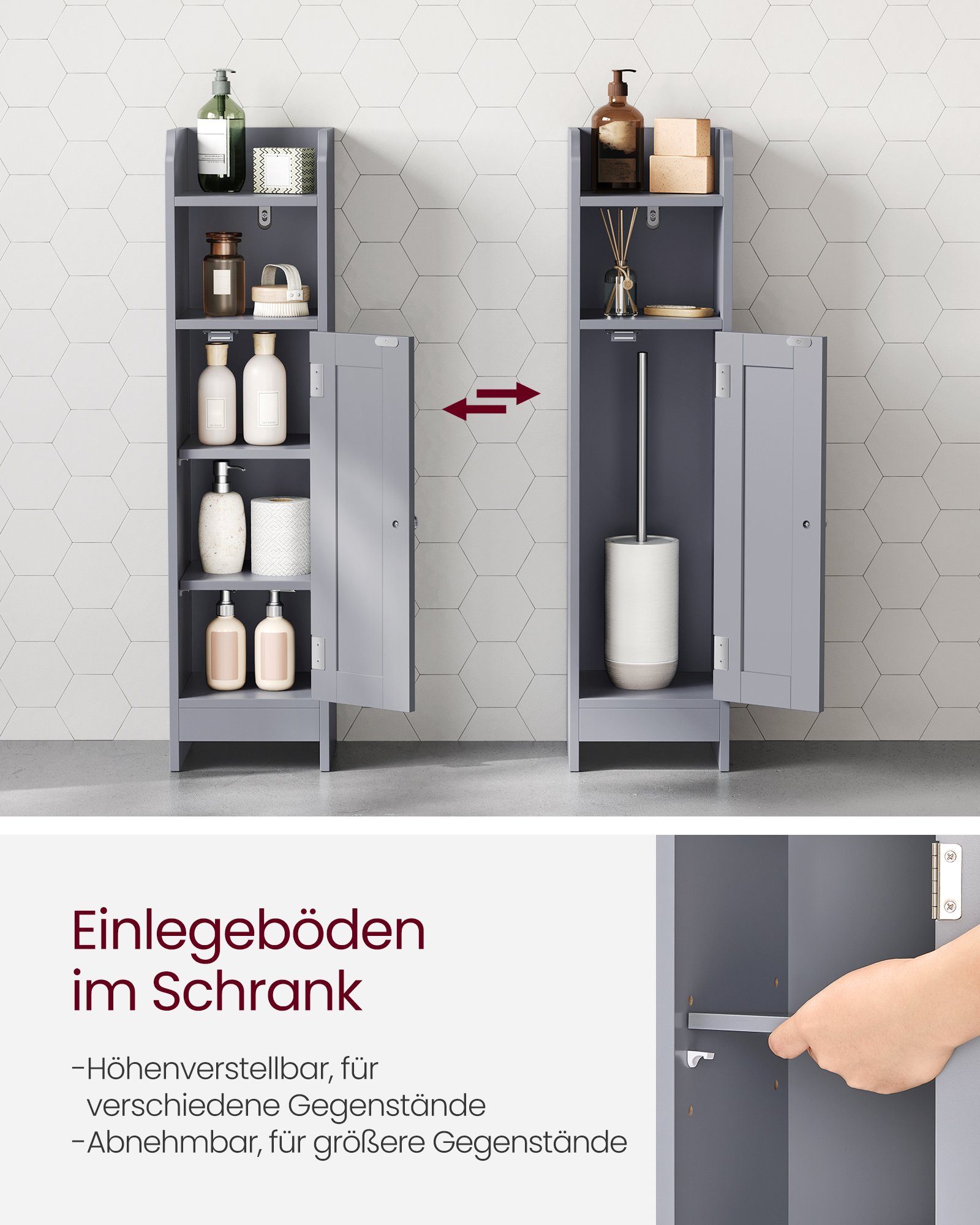 VASAGLE Badkommode Badezimmerschrank Badschrank schmal, stehend, verstellbare Ablagen,einfache Montage, platzsparend, mystisches – Bild 5 von 5