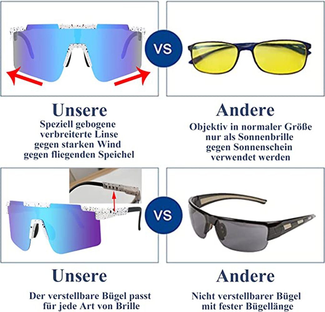 GelldG Fahrradbrille Fahrradbrille, Fahrrad 2) Herren Verstellbarem UV-Schutz Sonnenbrille Bügel, mit ‎‎Schwarz(Stil