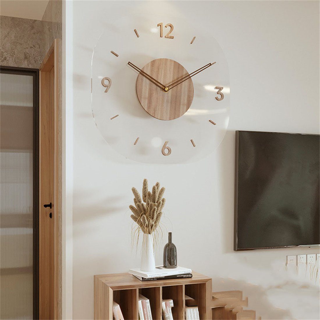 DÖRÖY Wanduhr 35cm Wanduhr mit klarem Holzrahmen, stille Uhr, moderne  Wanduhr