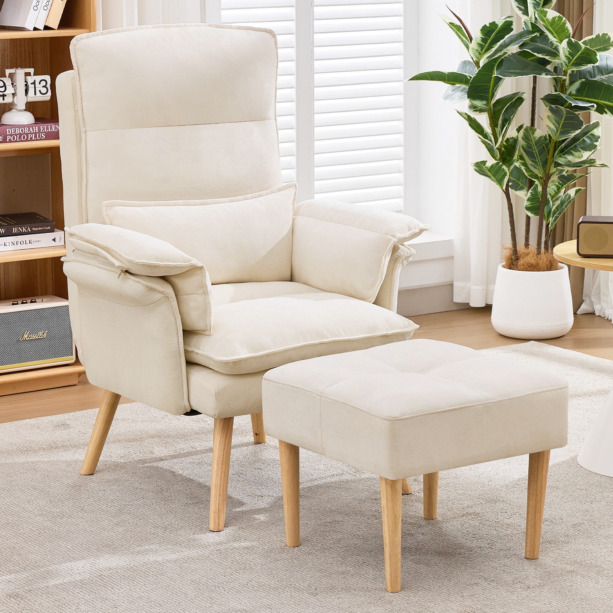 HAUSS SPOLE Relaxsessel mit Fußhocker,Liegesessel Lesesessel mit verstellbarer Rückenlehne (Fernsehsessel Polstersessel mit 5-fach verstellbarer Rückenlehne mit Liegefunktion), Lesesessel Loungesessel mit Fußhocker und verstellbarem Fußgleiter