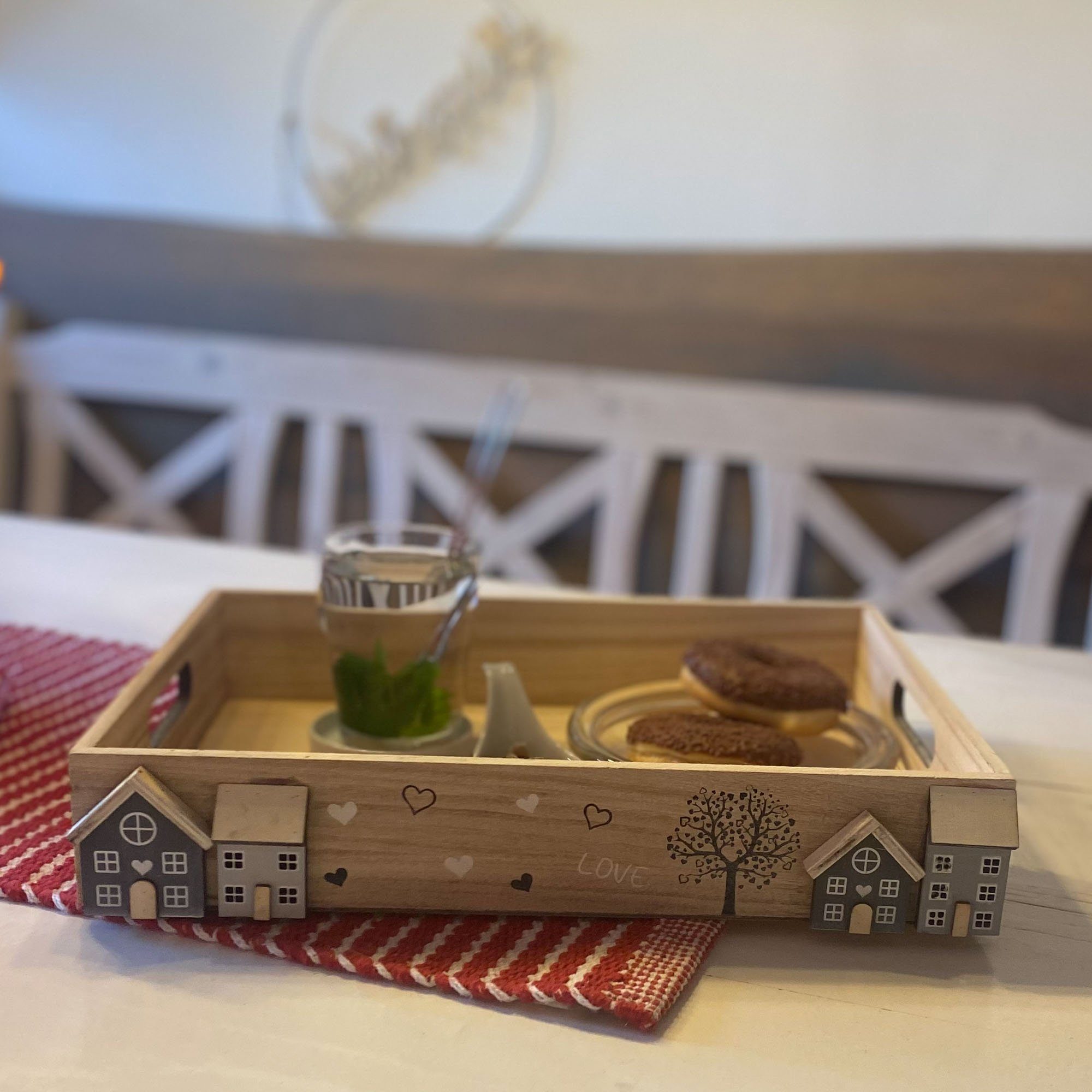 UNUS HOME Kerzentablett Holztabletts white-washed (2er Set unterschiedliche Größen), Holztablett Deko Kerzentablett Dekoration Tischdeko Dekoration – Bild 5 von 5