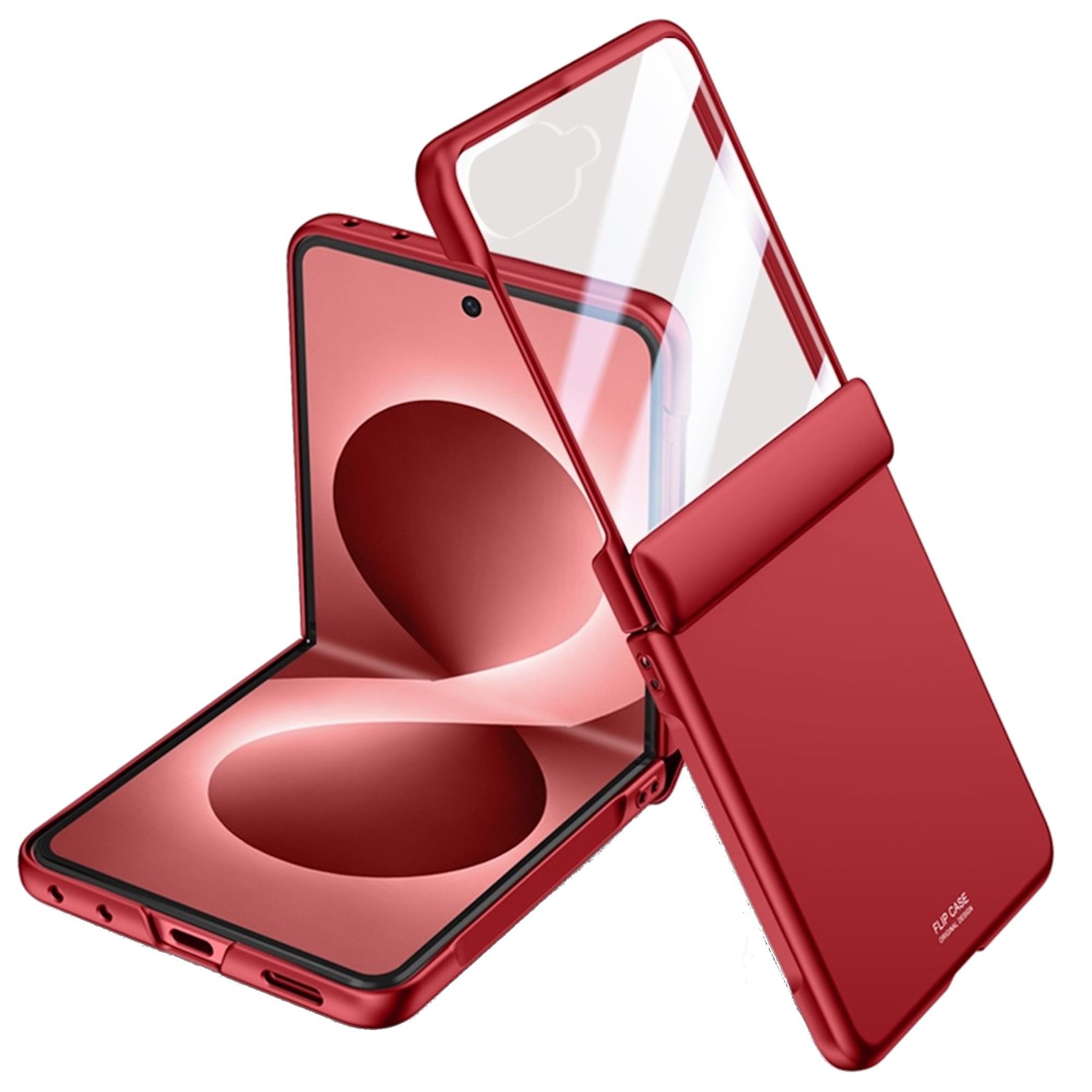Wigento Handyhülle + 9H Schutzglas für Samsung Galaxy Z Flip8 Scharnier Schutz Rot 6,90 Zoll, Scharnier Schutz, gehärtetes Glas, Kameraschutz