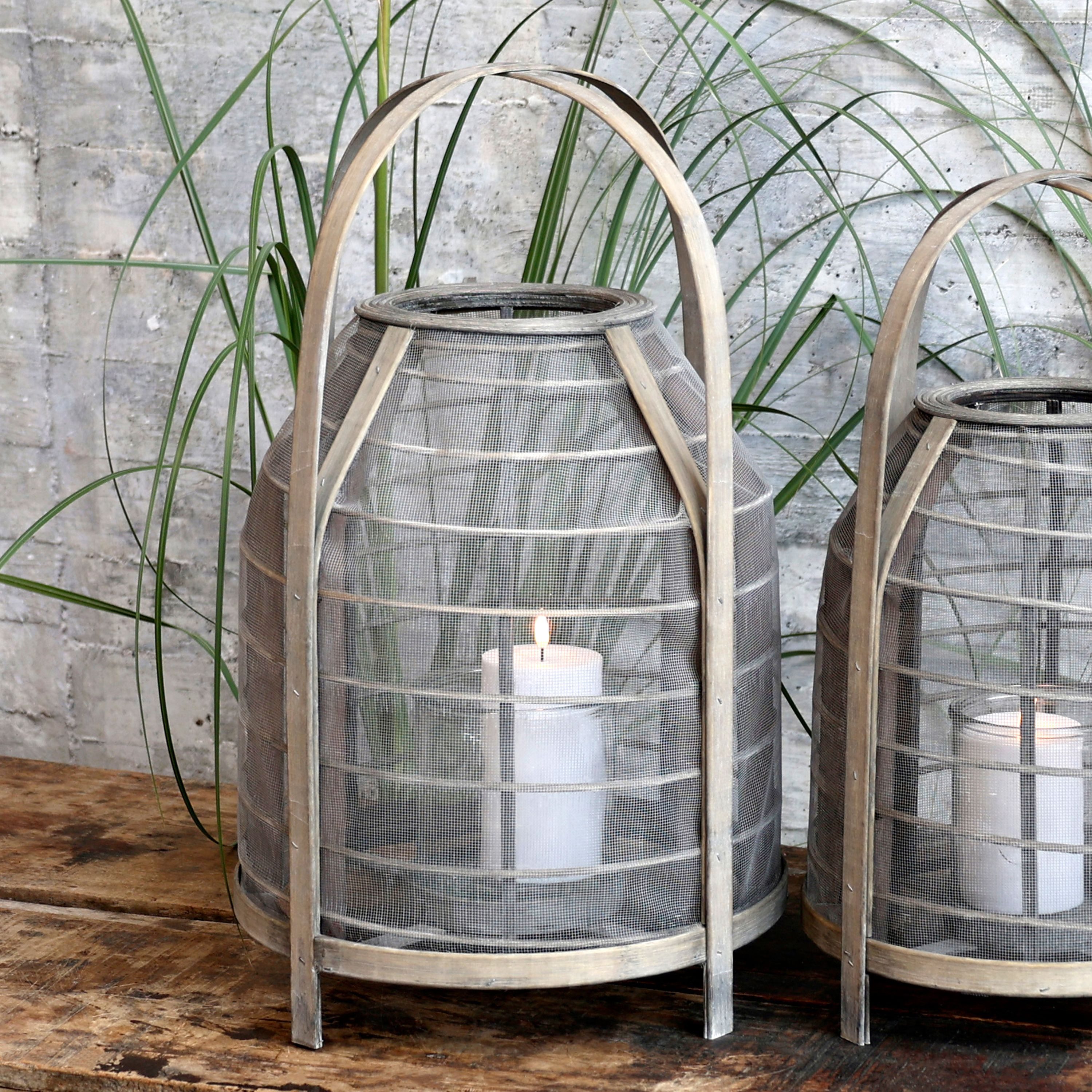 Chic Antique Kerzenhalter Chic Antique - Laterne geflochten mit Netz Windlicht H 54cm Grau